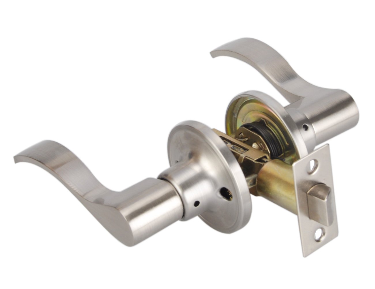 TMC Hall/Closet Lever Handle Lock - Brushed Nickel Finish for Passage Door - TL001-SN-PS-4P - Ideal for Bedrooms, Bathrooms & Interior Doors