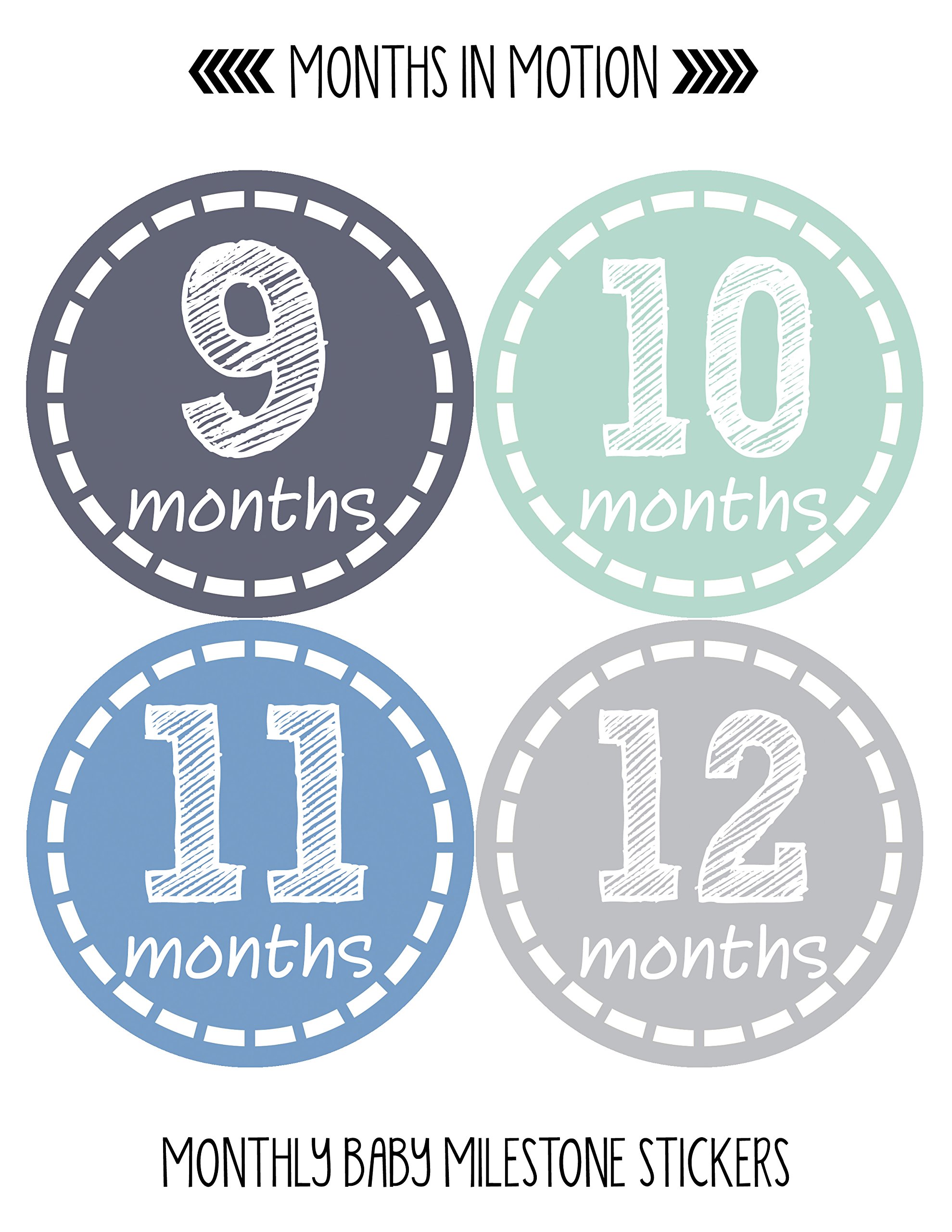 Baby Monthly Milestone Stickers - 12 Pack Newborn Boy Growth Tracking Stickers - Adhesive Photo Props for First Year Memories - Perfect for Baby Albums, Scrapbooking & Monthly Photo Shoots