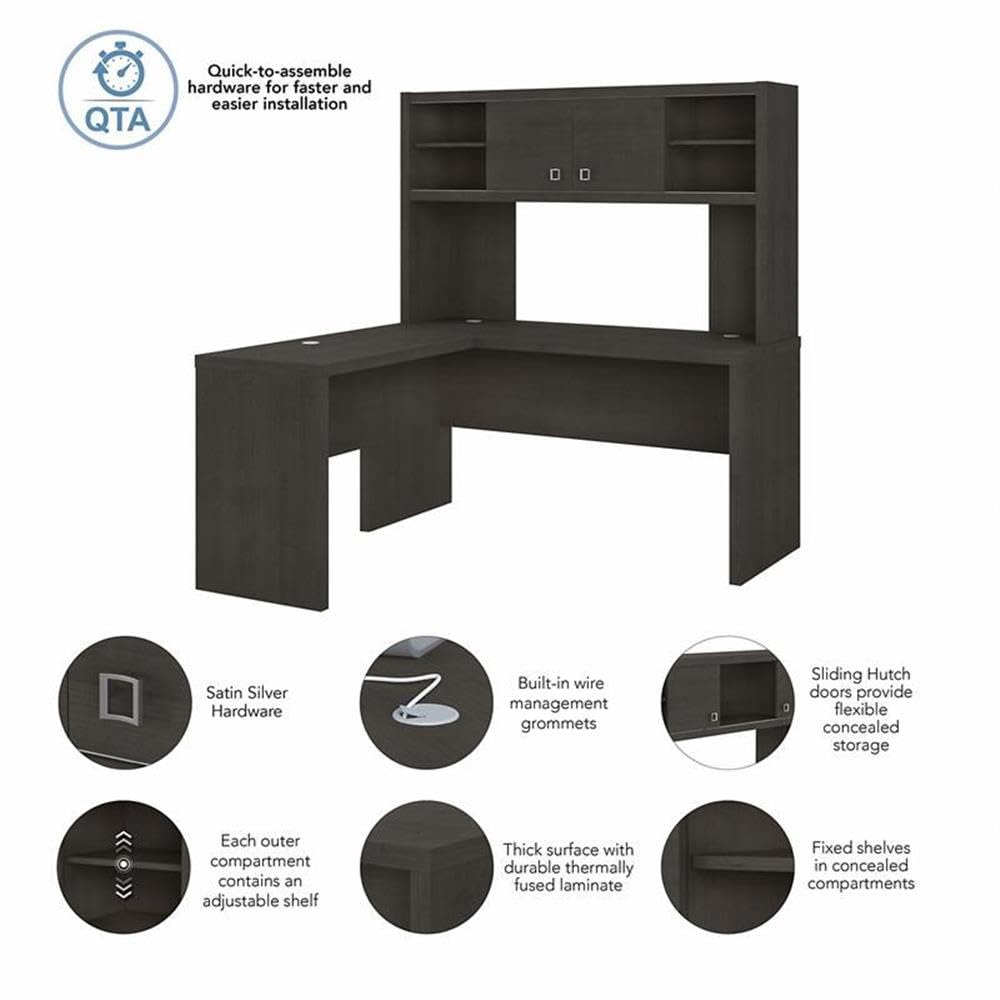 Bush Business Furniture Echo L-Shaped Desk with Hutch in Charcoal Maple - Home Office Workstation for Professionals & Remote Workers