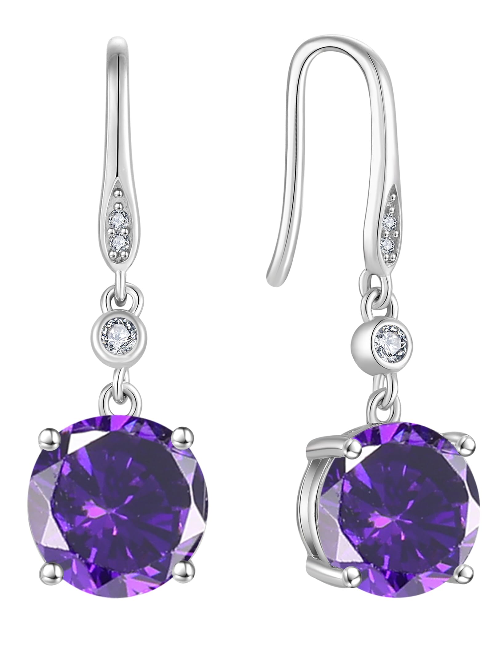 Sterling Silver Solitaire Drop Earrings with Round Birthstone - Dangle Hook Jewelry for Women | Perfect for Gifts, Parties & Everyday Wear