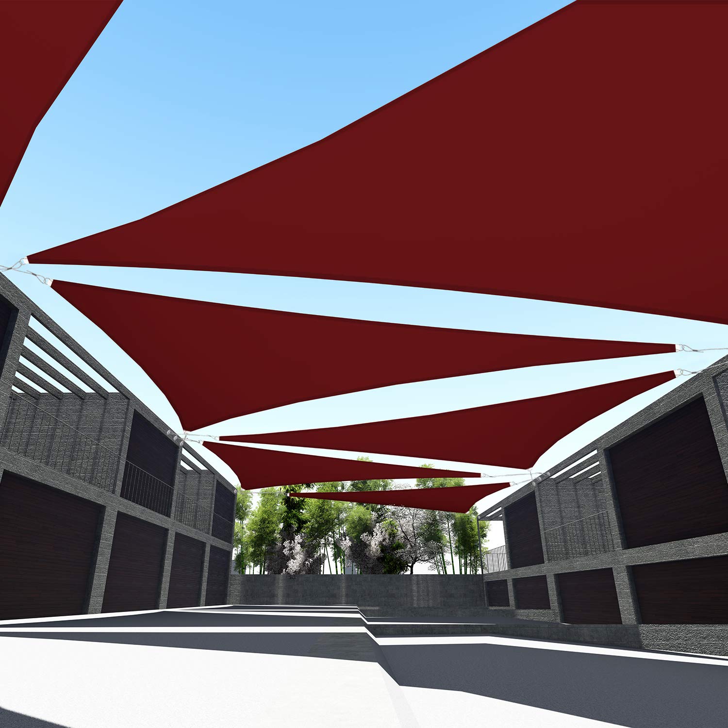 6'x15'x16' Waterproof Sun Shade Sail Canopy - Right Triangle UV Block Outdoor Shade Cloth with Knitted Curved Edge for Patio, Garden, Pergola, Carport and Pool - Perfect for Backyard Relaxation, Summer Shade and Outdoor Entertaining (Red)