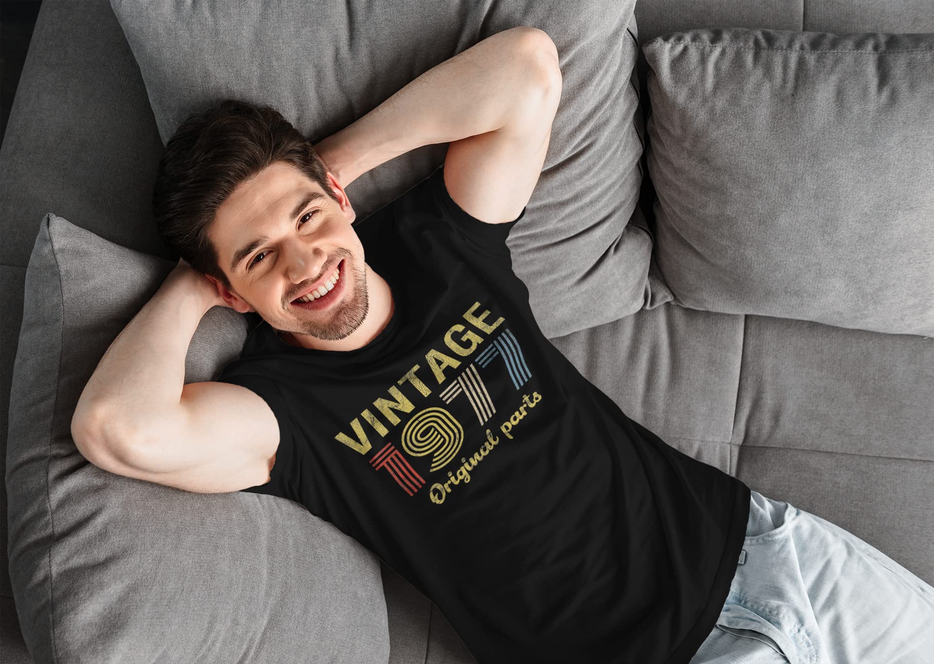 Vintage 1977 Retro Birthday T-Shirt for Men - Original Parts Design - 48th Birthday Gift Idea - Perfect for Parties, Casual Wear & Special Occasions