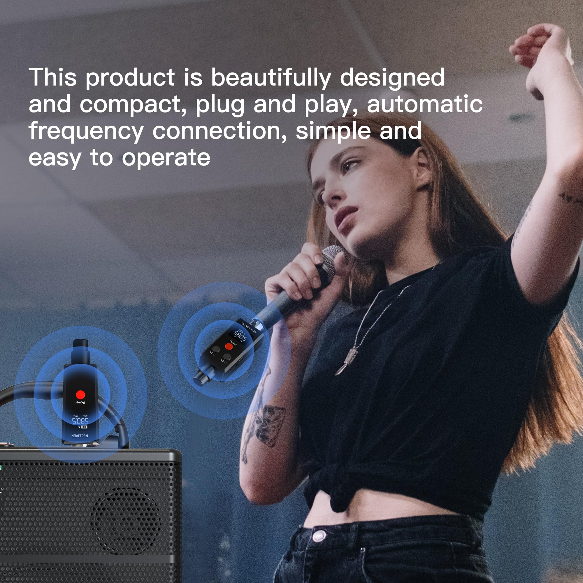 2.4GHz UHF Wireless Microphone System with XLR Adapter - Professional Wireless Transmitter & Receiver for Dynamic Mics, Audio Mixers, PA Systems - Ideal for Live Performances, Public Speaking & Studio Recordings