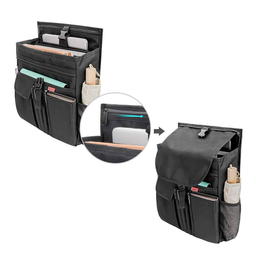 YOOFAN Car Front Seat Organizer with Storage Pockets - Laptop & Tablet Holder, Passenger Seat Organizer with Cover - Perfect for Mobile Office, Police & Work Commuters (Black) | Ideal for Road Trips, Daily Commute & Professional Drivers