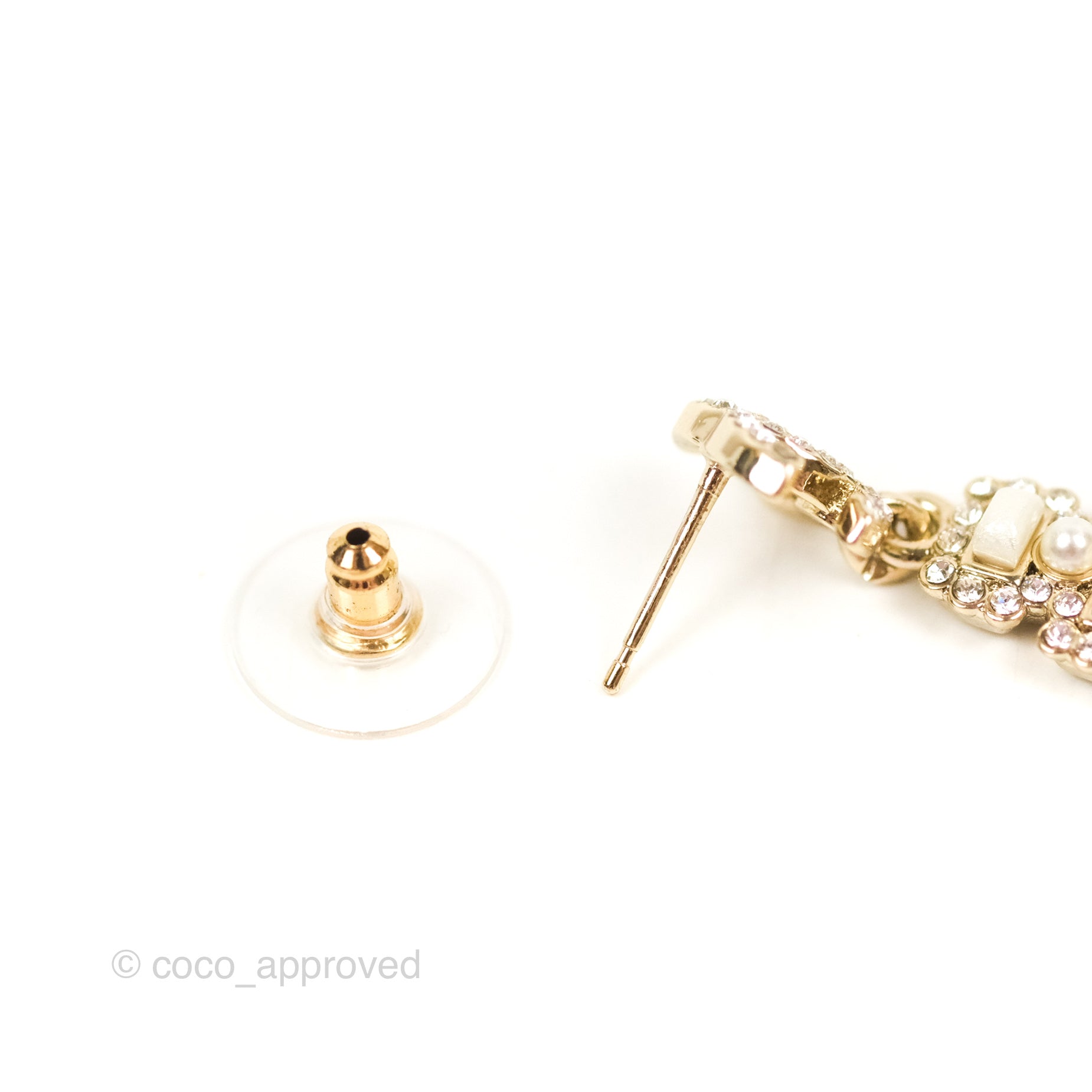 Chanel CC Crystal Perfume Bottle Earrings - 21K Gold Tone Luxury Jewelry for Women, Perfect for Parties, Weddings & Special Occasions