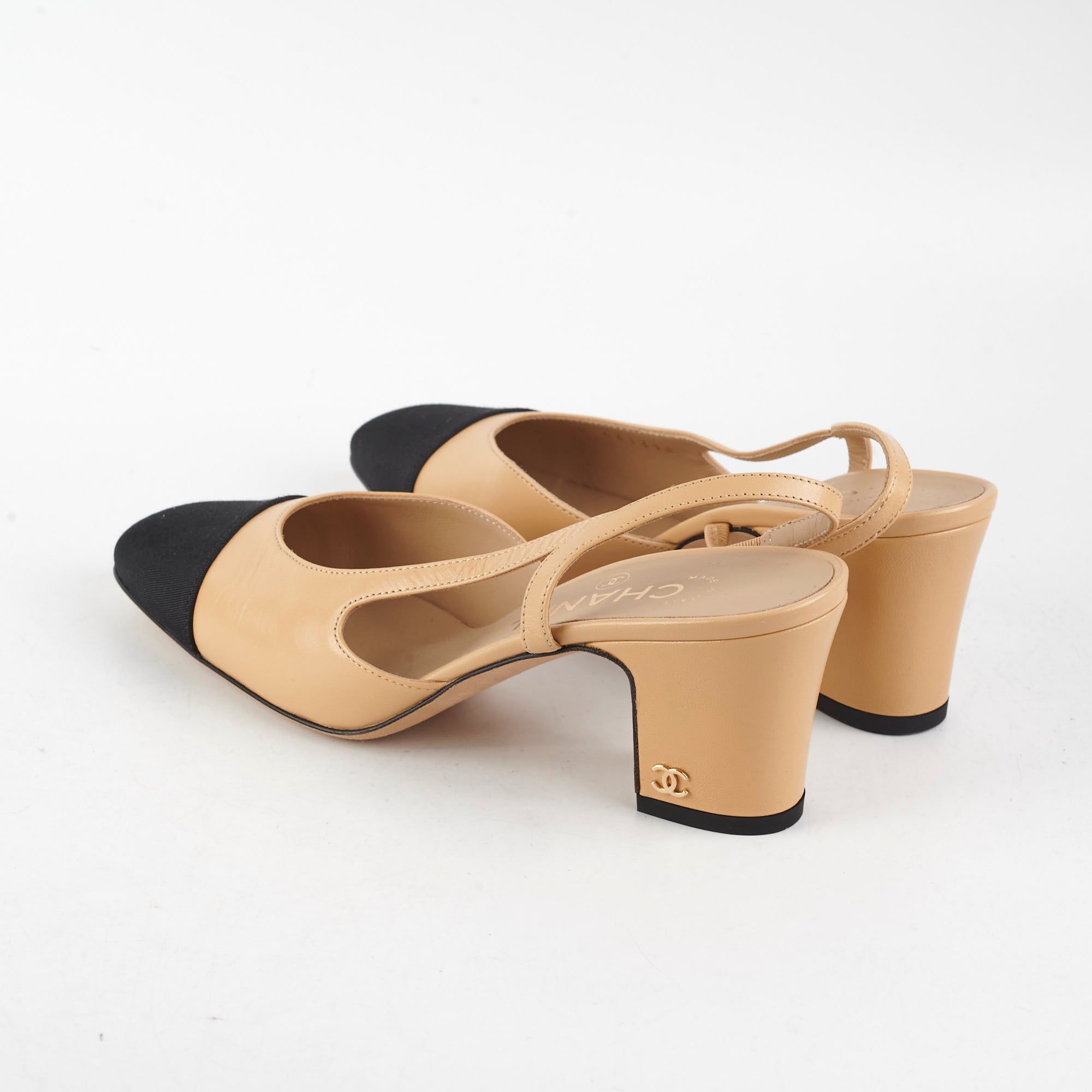 Chanel Beige Slingback Heels for Women - Size 36 US (5.5 UK) - Classic Nude Pumps with Low Block Heel | Perfect for Office, Wedding & Special Occasions