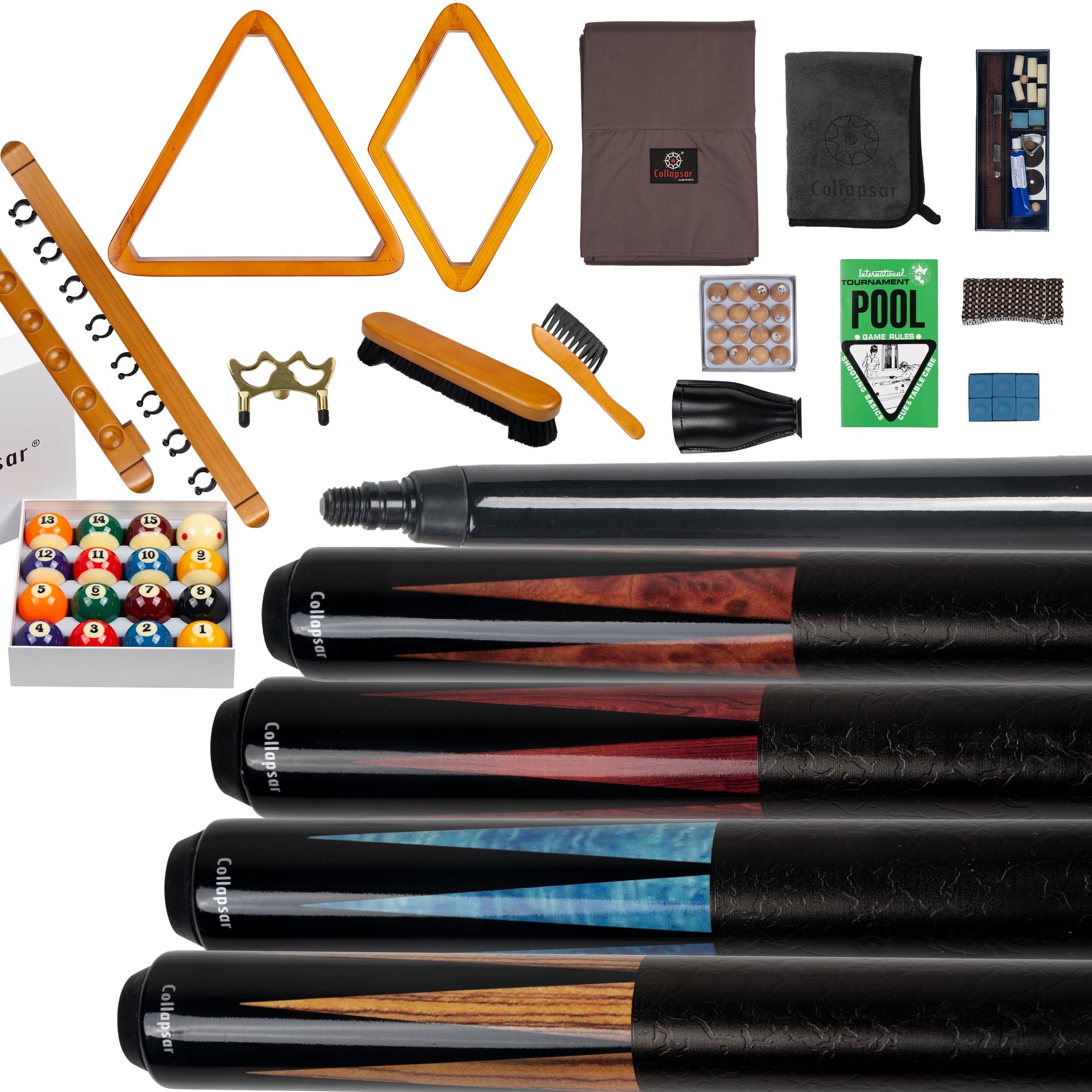 Premium Collapsible Pool Table Accessories Kit - Retractable Cue Bridge, Billiard Balls Set, Pool Sticks, Table Covers & Racks | Complete Billiards Game Set for Home, Bar & Game Room Entertainment