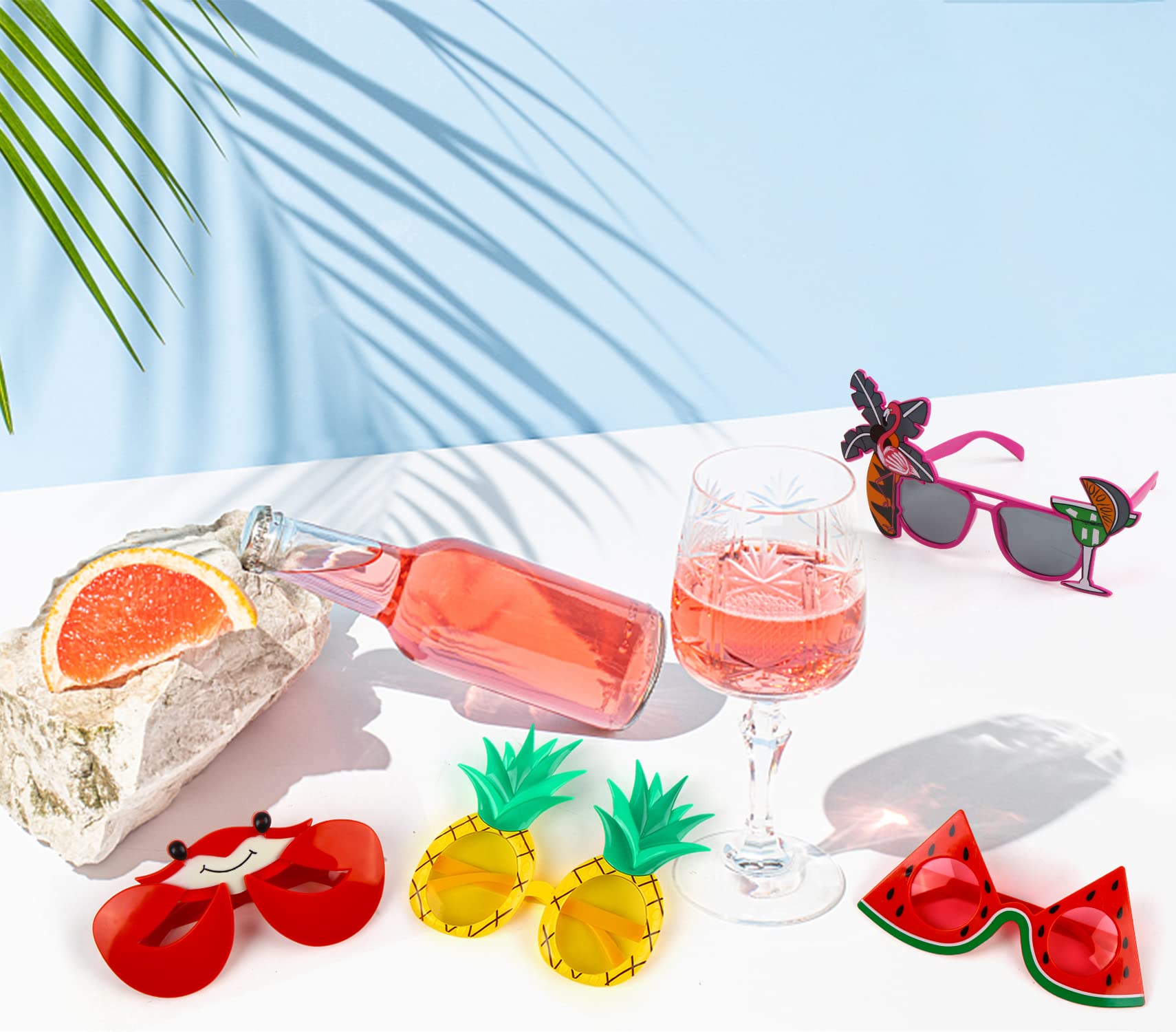 FINGOOO Hawaiian Luau Party Sunglasses - 6 Pairs Tropical Beach Sunglasses for Adults & Kids - Summer Pool Party, Beach Vacation & Luau Party Favors - Fun Novelty Eyewear for Tropical Themed Events
