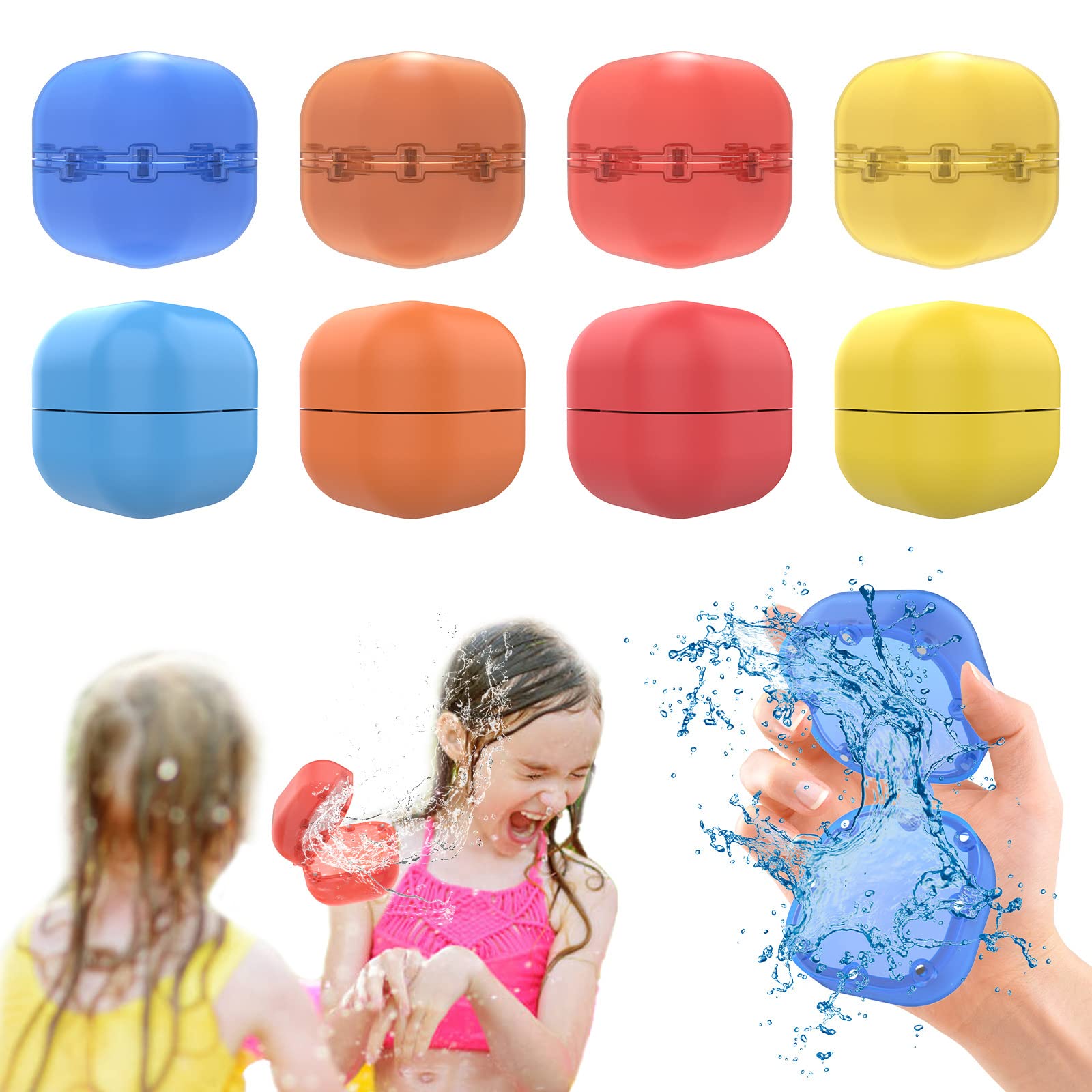 **Reusable Water Balloons - Quick Fill & Self Sealing Magnetic Water Balls for Kids, Refillable Silicone Splash Balls for Pool, Backyard Water Fights & Summer Outdoor Party Games (8-Pack) - Perfect for Beach, BBQ, and Birthday Party Fun**