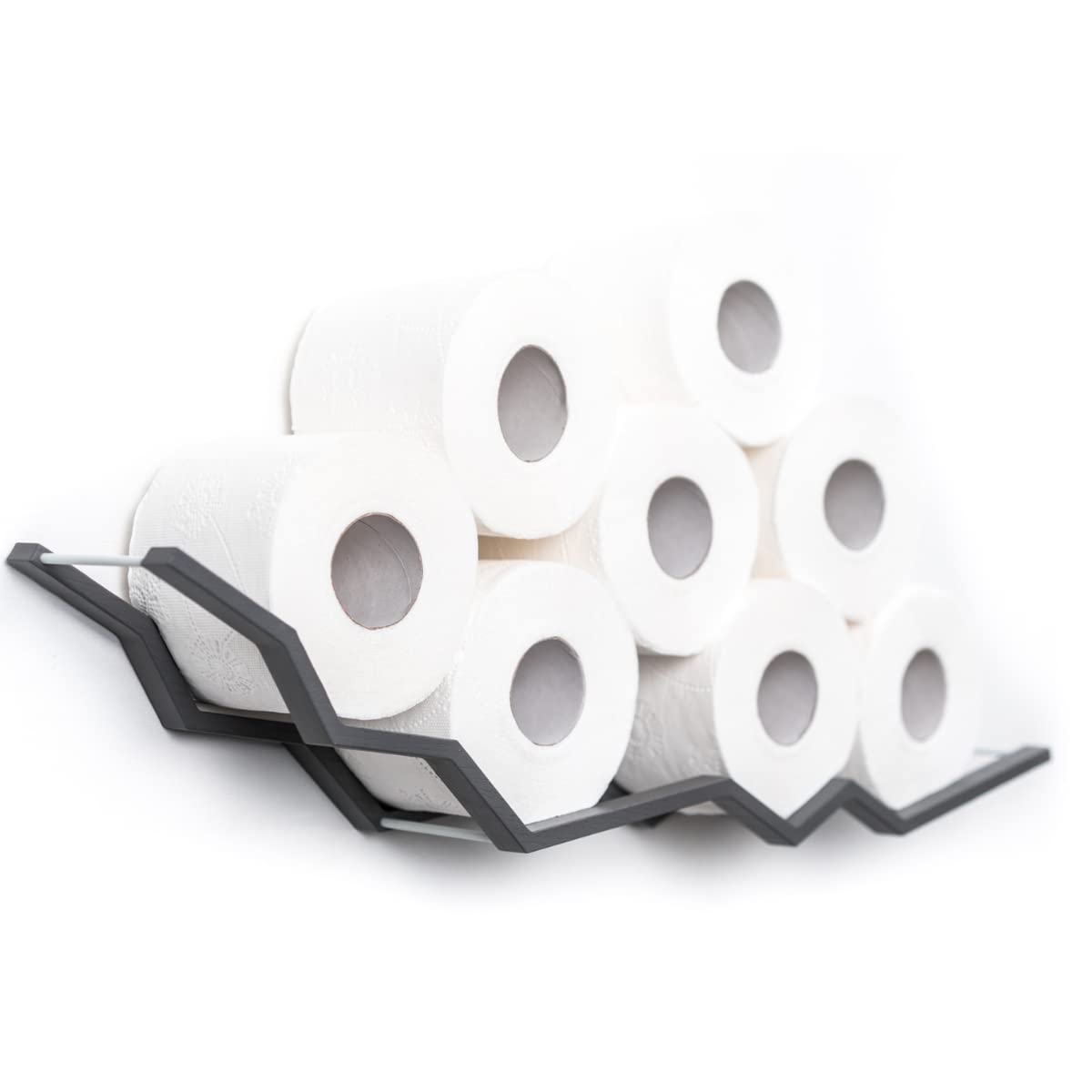 Wooden Toilet Paper Holder & Bathroom Shelf - Grey Zigzag Design for Towel & Tissue Storage | Perfect for Modern Bathroom, Powder Room & Guest Bath Decor