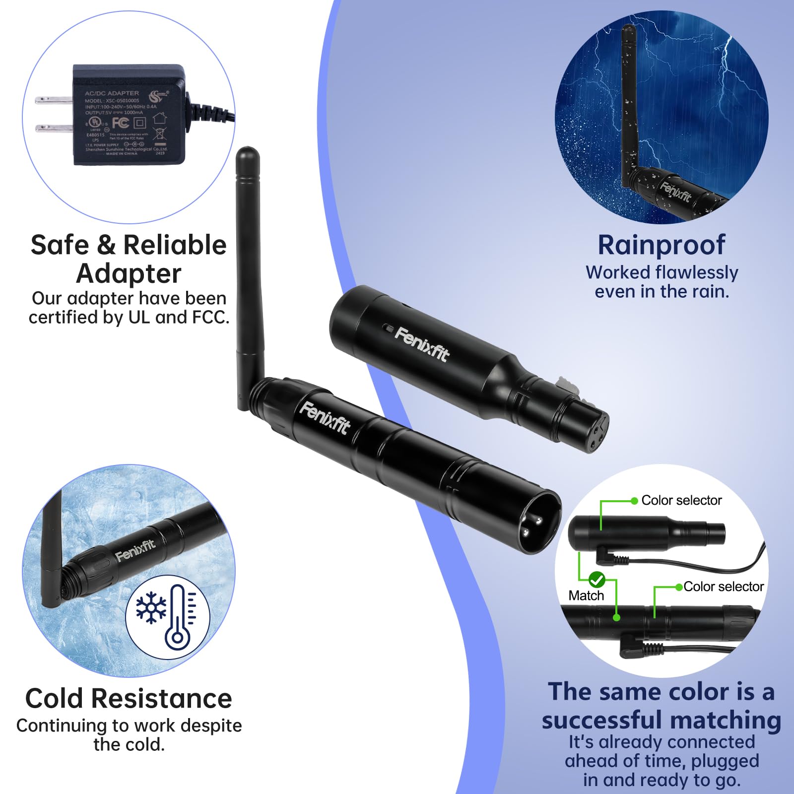 Wireless DMX512 Transmitter and Receiver Set - Rechargeable 1 Transmitter & 7 Receivers with Built-in Battery, Long Range DMX Lighting Controller for LED Stage Lights, Disco, DJ Shows, and Theater Performances