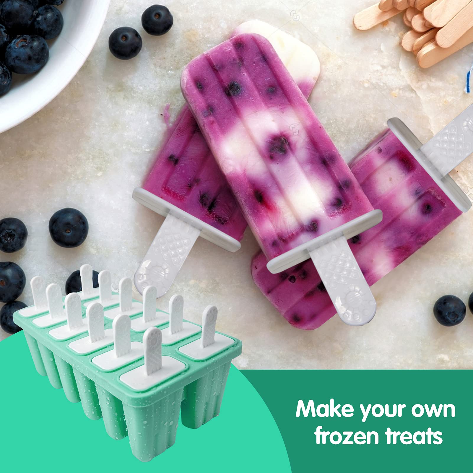 Meajore 12 Cavity BPA-Free Silicone Popsicle Molds - Reusable Ice Pop Maker for Kids & Adults - Perfect for Homemade Frozen Treats, Summer Snacks, and Party Desserts (Green)