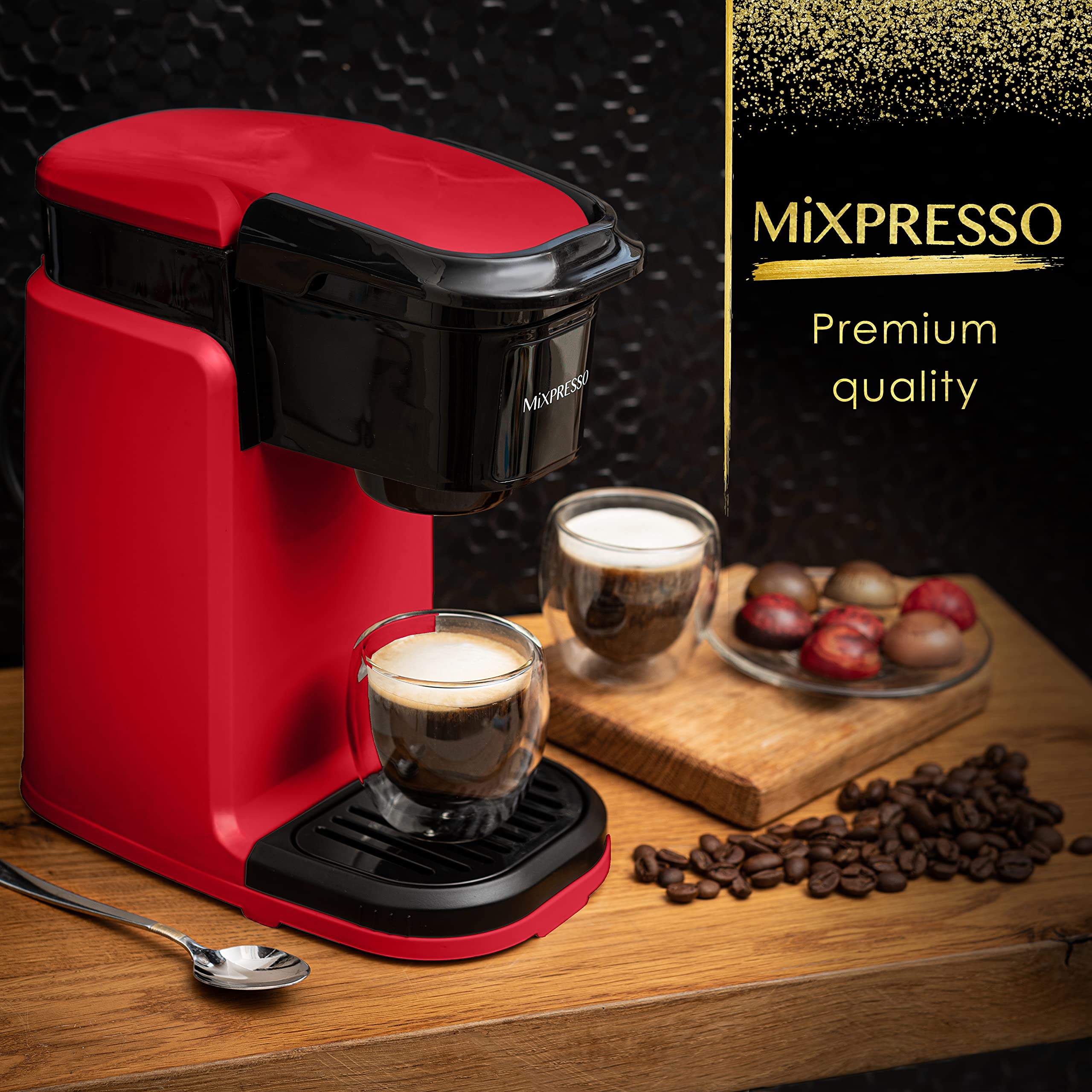 Mixpresso Single Serve Coffee Maker - 12oz Personal Coffee Brewer with Quick Brew Technology & One-Touch Function, Compatible with Single-Cup Pods - Perfect for Home, Office, or Travel Use