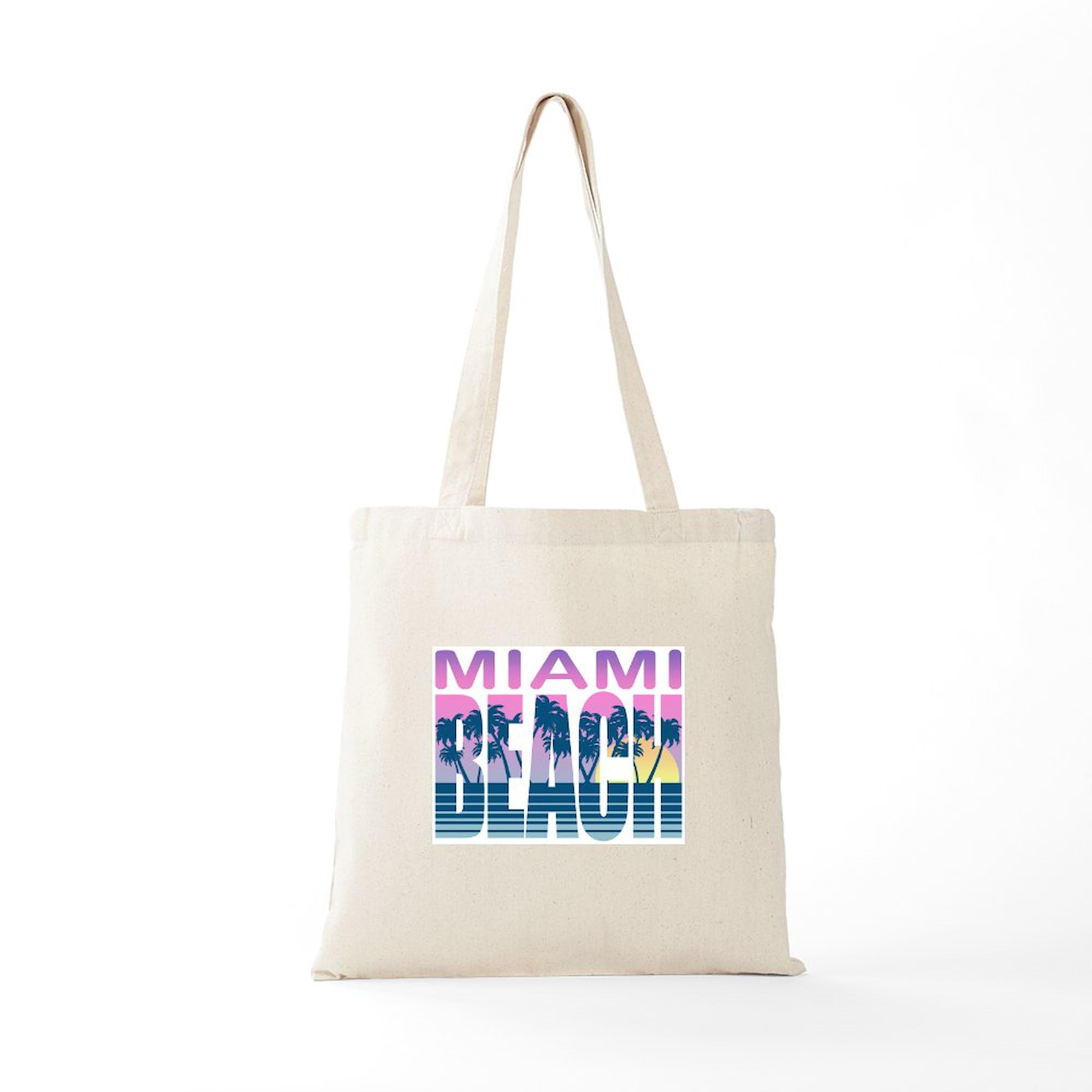 Eco-Friendly Miami Beach Canvas Tote Bag - Natural Reusable Shopping Bag for Beach, Groceries & Daily Use | Durable & Stylish Carryall