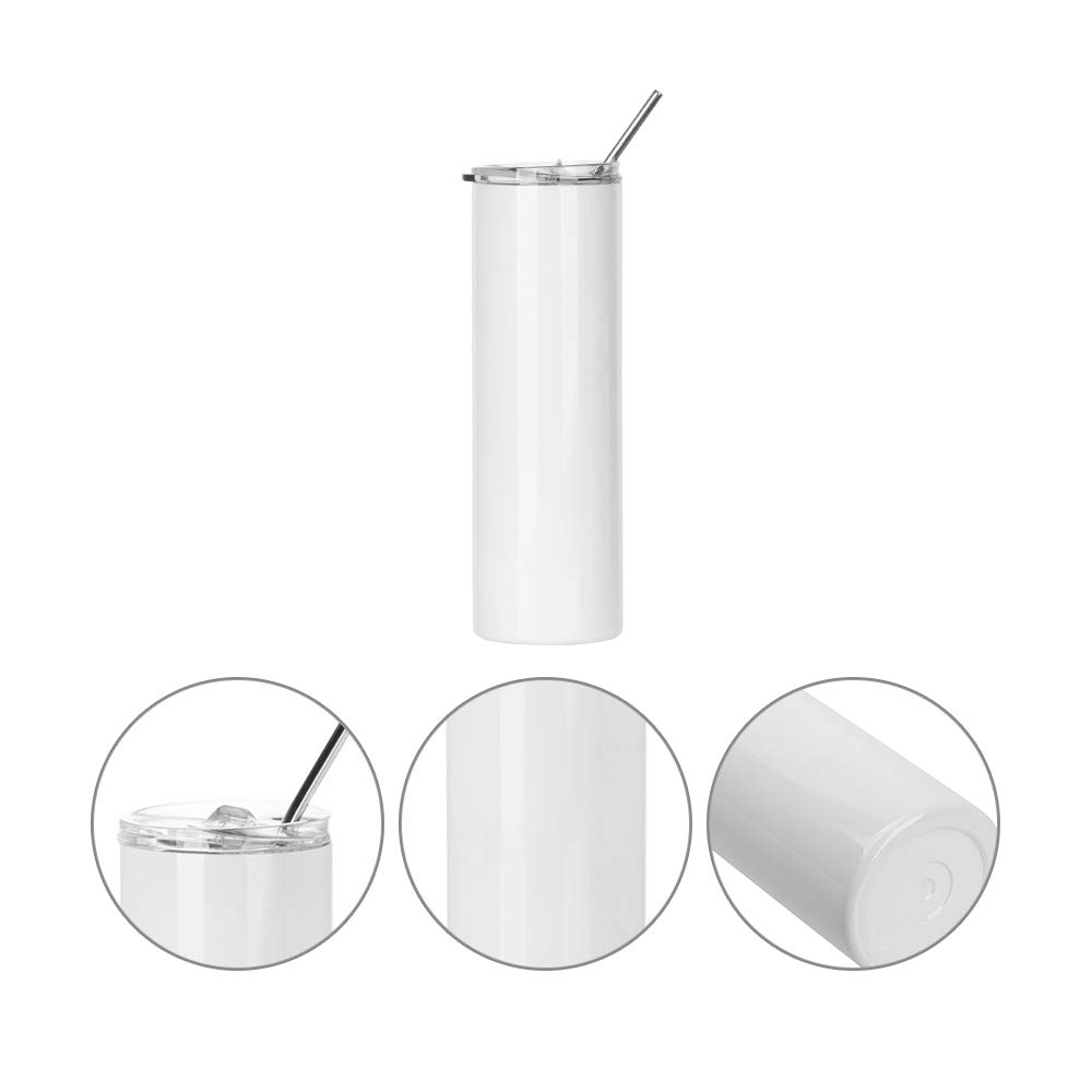 PYD Life 8 Pack 30oz Skinny Stainless Steel Sublimation Tumblers with Lids & Metal Straws - Bulk Straight Coffee Cups for Sublimation Press Machine & Oven - Perfect for Custom Gifts, Promotional Items & DIY Craft Projects