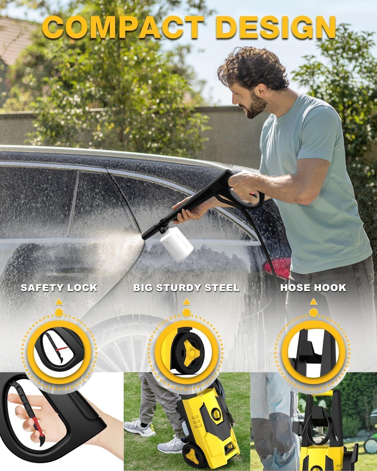 AgiiMan 5100PSI Electric Pressure Washer - 3.4GPM High Power Washer with 35FT Cord & 20FT Hose, Soap Tank - Perfect for Car Washing, Driveway Cleaning, Patio, Deck and Garden Maintenance