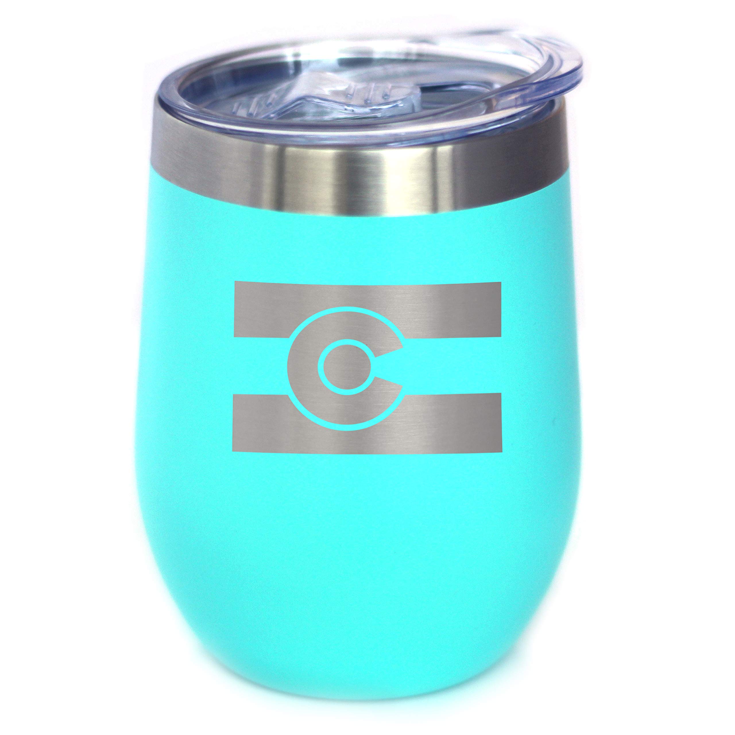 Colorado Flag Wine Tumbler with Sliding Lid - 20oz Stainless Steel Insulated Stemless Cup - Double Wall Vacuum Insulated for Hot & Cold Drinks - Perfect for Camping, Hiking, Picnics & Outdoor Adventures - Teal Color