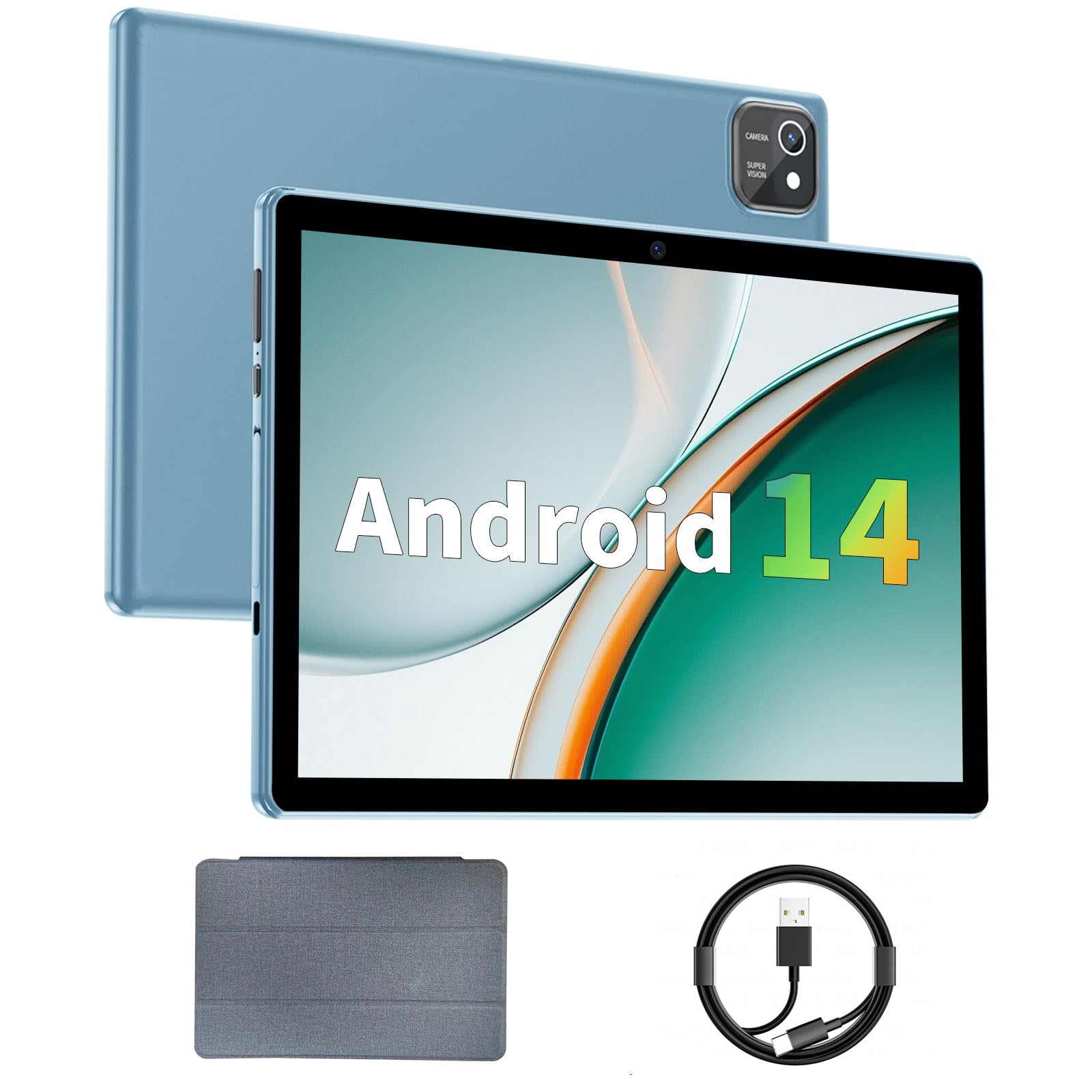 10 Inch Android 14 Tablet with 6GB RAM & 64GB ROM (Expandable to 1TB) - Quad-Core Processor, 1280x800 LCD Touchscreen, WiFi 5, Dual Camera, Bluetooth 5.0, 6000mAh Battery (Blue) - Perfect for Streaming, Gaming, and Remote Work