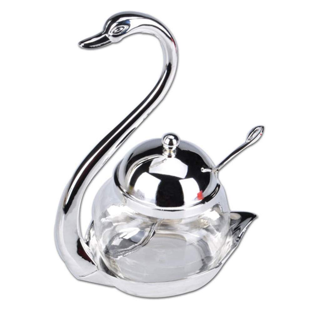Zinc Alloy Swan Design Spice Jar - Elegant Sugar, Salt, Coffee Storage Container with Spoon, Perfect for Kitchen & Dining Organization