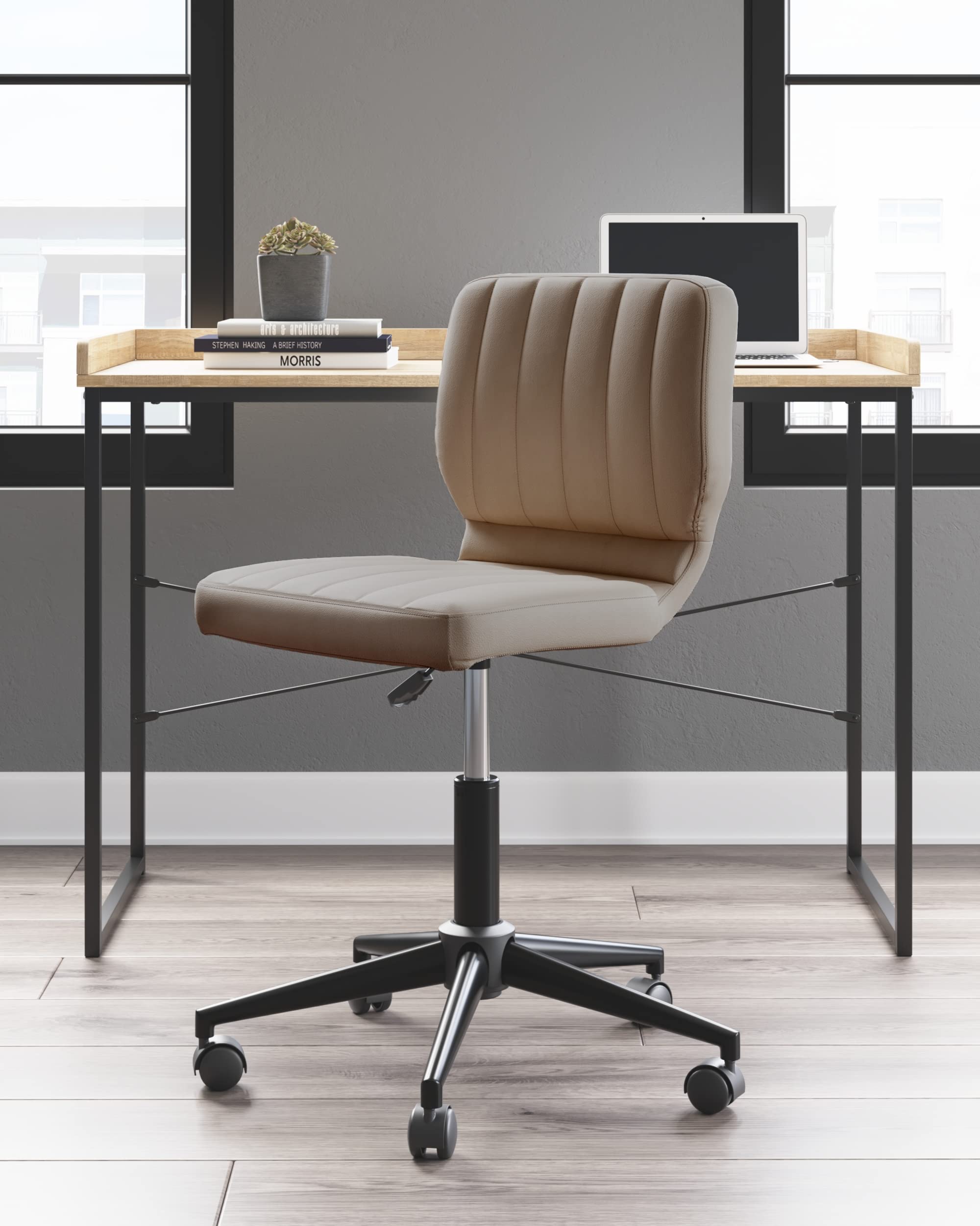 Signature Design by Ashley Beauenali Home Office Upholstered Swivel Desk Chair in Taupe - Ergonomic Comfort for Work & Study - Perfect for Home Office, Gaming & Workspace