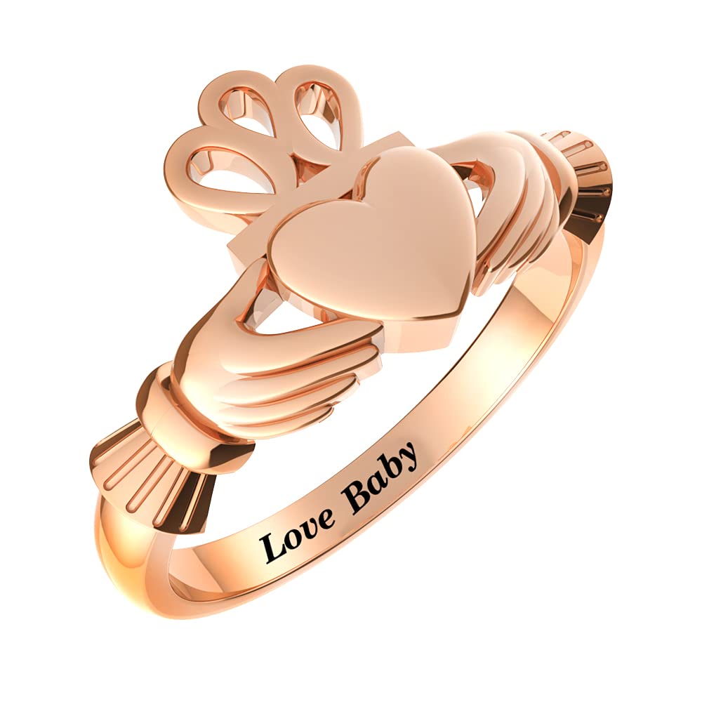 Personalized Claddagh Ring for Women - 925 Sterling Silver Irish Love & Friendship Name Ring Jewelry | Perfect for Anniversaries, Weddings & Gifts