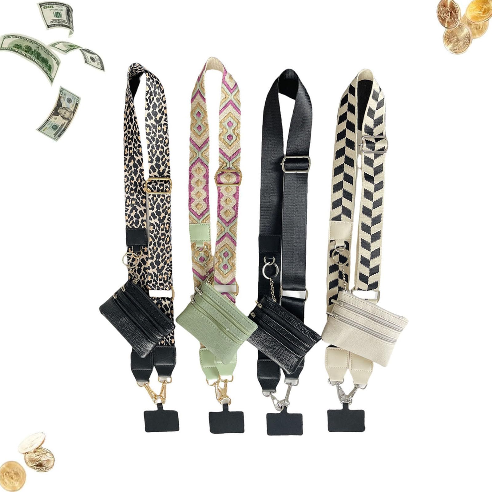 Adjustable Crossbody Phone Strap with Zippered Pouch & Wallet - Clip and Go Phone Lanyard (4 Pack) - Perfect for Travel, Shopping, and Hands-Free Convenience