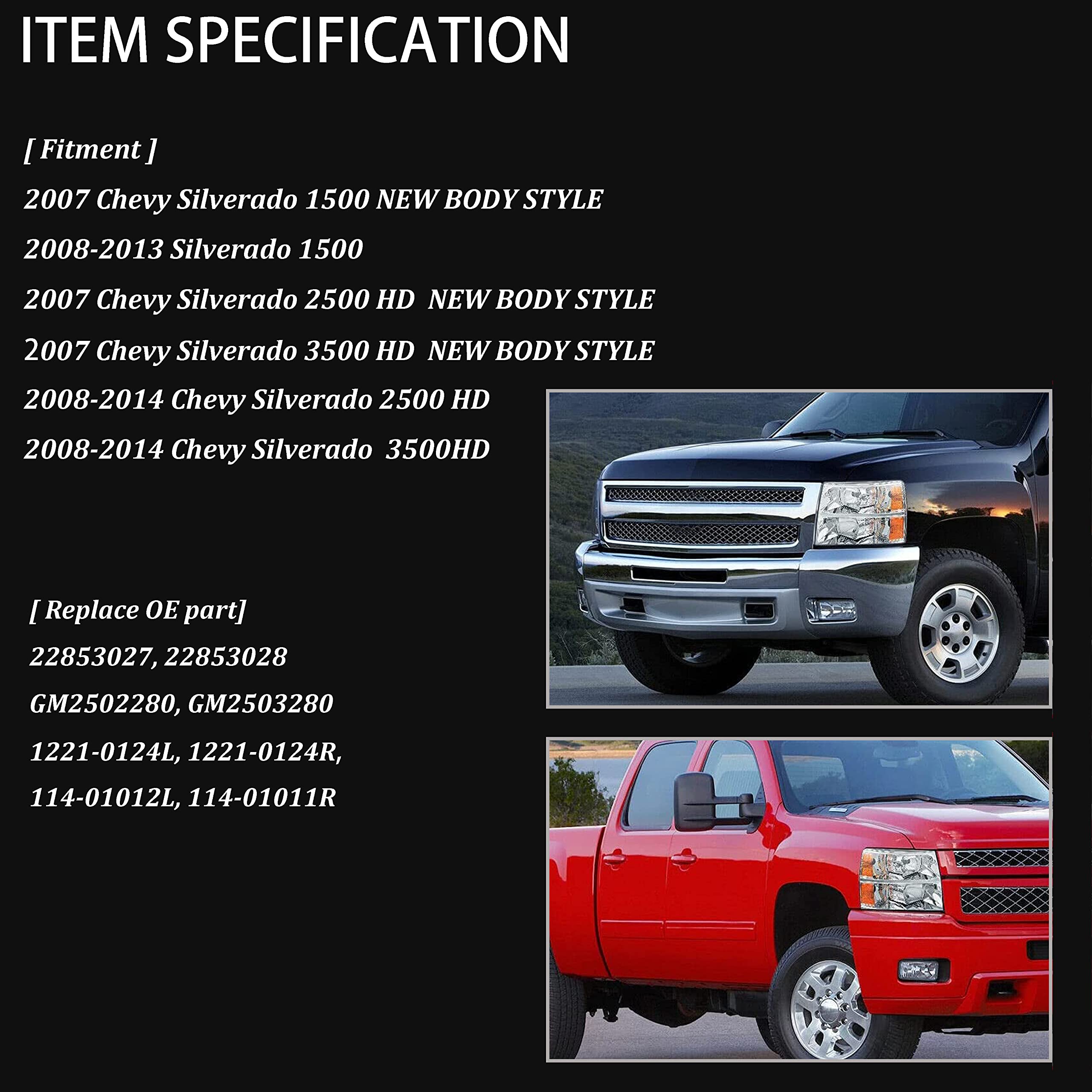 2007-2014 Chevy Silverado 1500 2500HD 3500 Headlight Assembly Replacement - Chrome Headlights Pair for Driver & Passenger | Durable LED Headlamps for Night Driving & Off-Road Adventures