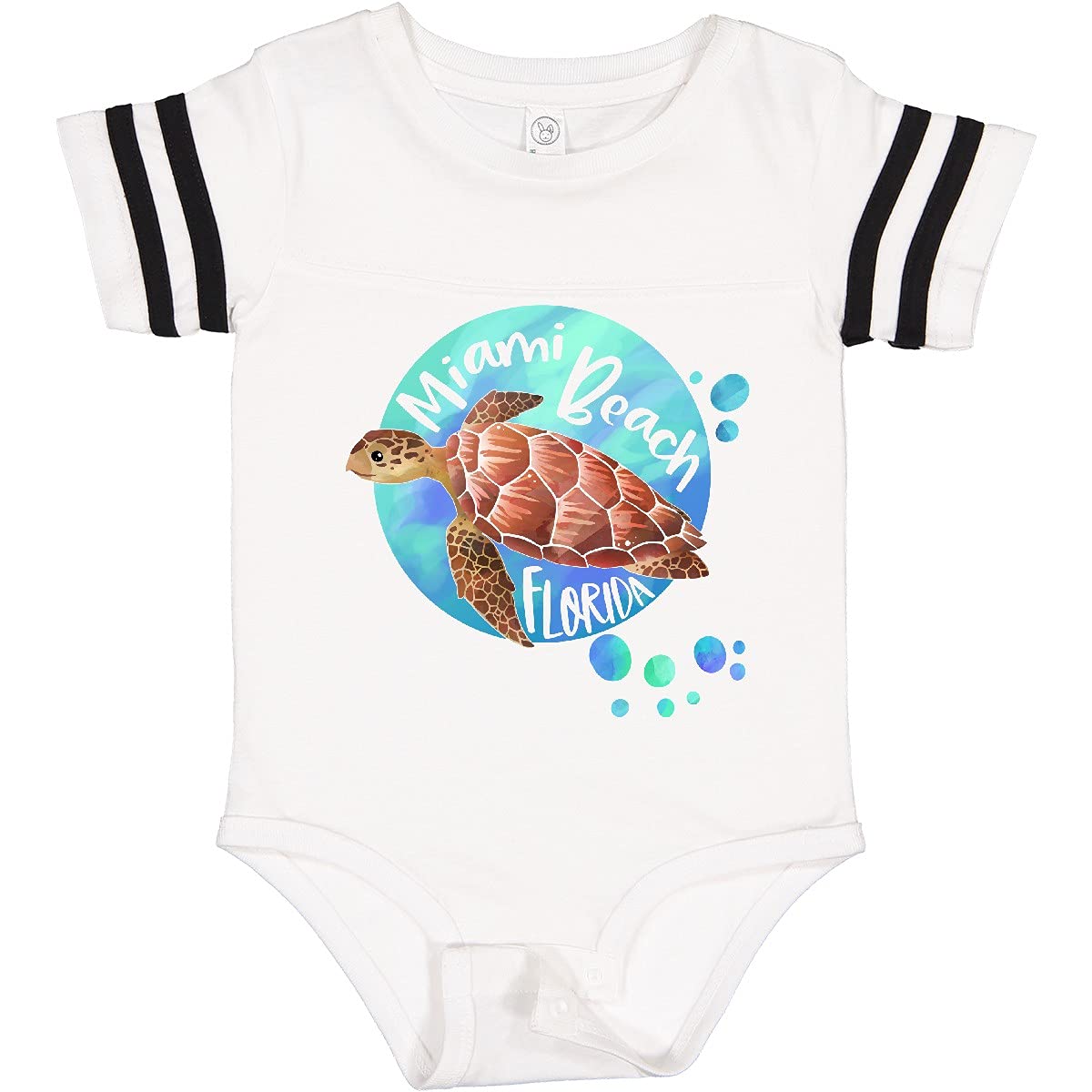 Inktastic Miami Beach Florida Swimming Sea Turtle with Bubbles Baby Bodysuit - Cute Ocean-Themed Outfit for Beach Vacations & Summer Photos
