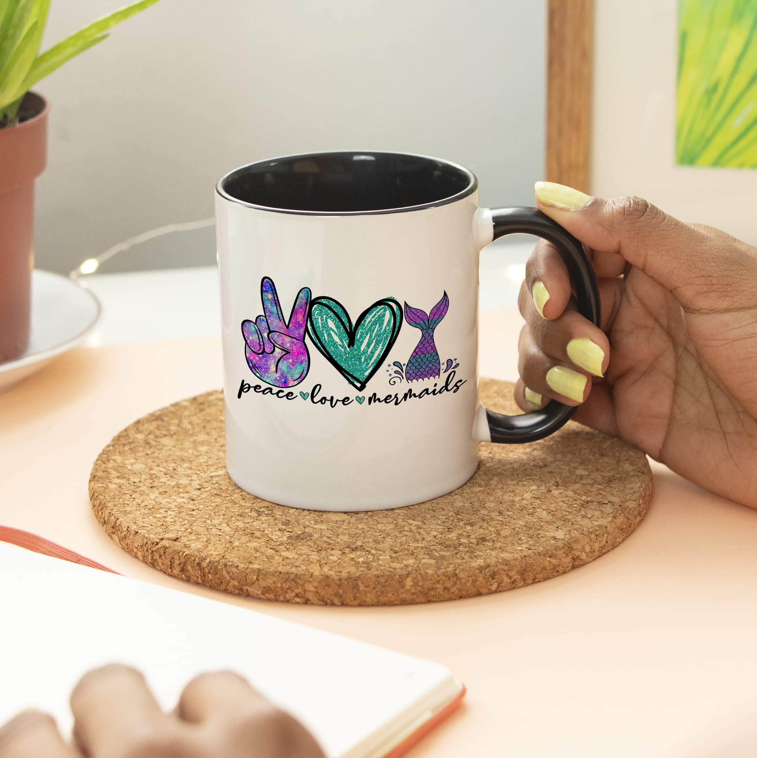YouNique Designs 11oz Mermaid Coffee Mug with Black Handle - Unique Mermaid-Themed Ceramic Tea Cup for Women & Adults - Perfect for Home, Office, or Gift Giving