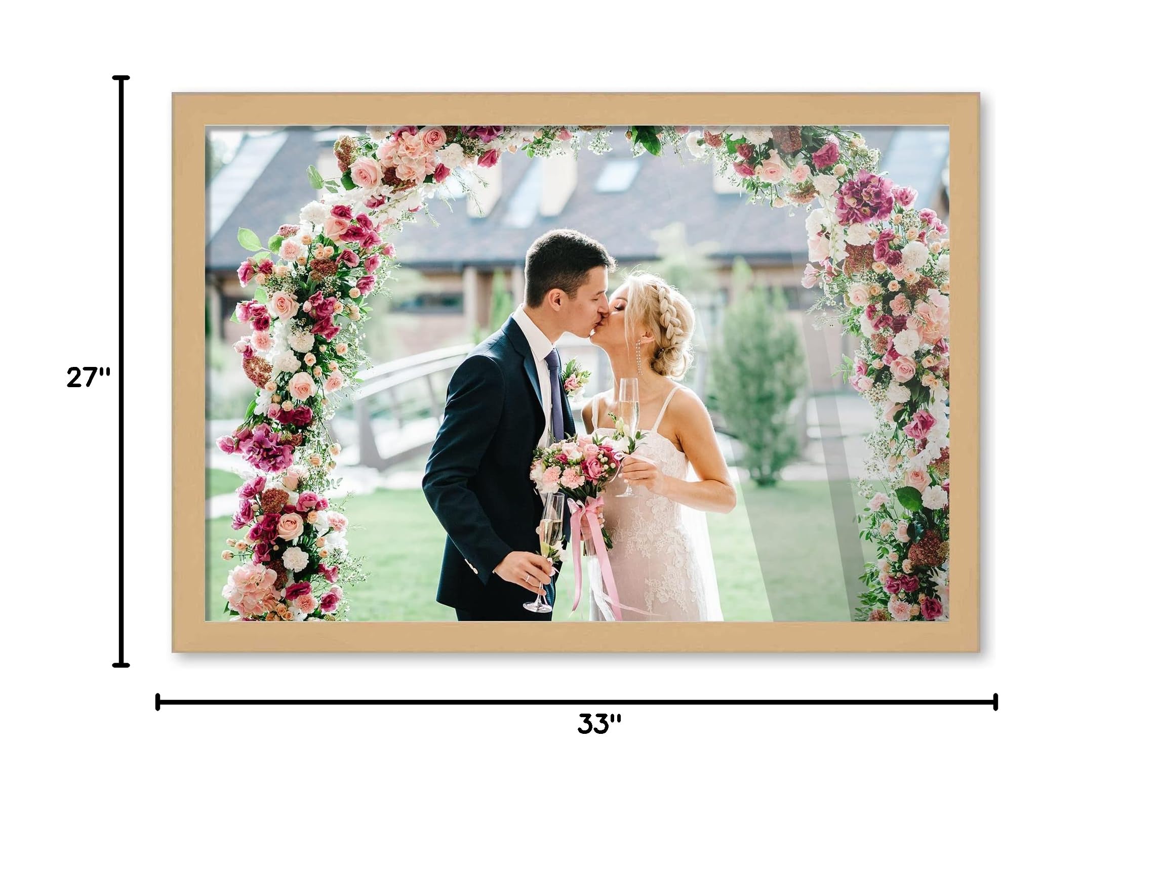CountryArtHouse 33x27 Inch Natural Wood Picture Frame - 0.75 Inch Moulding Width with UV Acrylic Plexiglass, Foam Board Backing & Hanging Hardware - Perfect for Wall Art, Family Photos, and Home Decor
