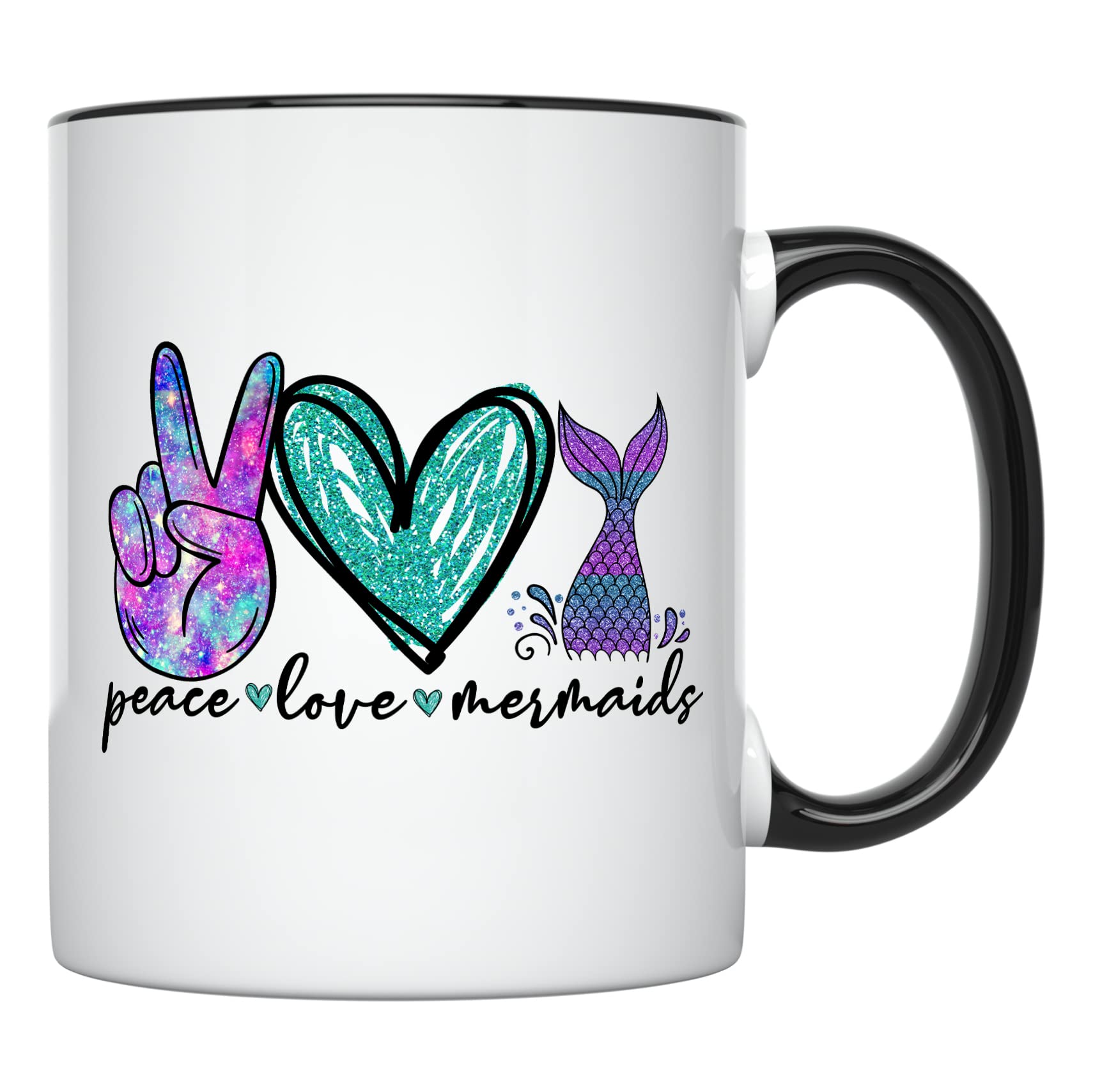 YouNique Designs 11oz Mermaid Coffee Mug with Black Handle - Unique Mermaid-Themed Ceramic Tea Cup for Women & Adults - Perfect for Home, Office, or Gift Giving