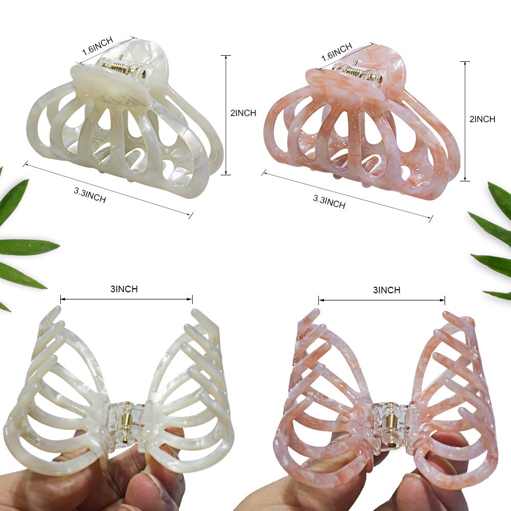 Non-Slip Tortoise Resin Hair Claw Clips for Women - Medium Size for Long Hair, Handmade Pearlescent Beige & Pink Hair Jaw Clips - Perfect for Work, Travel, and Everyday Styling