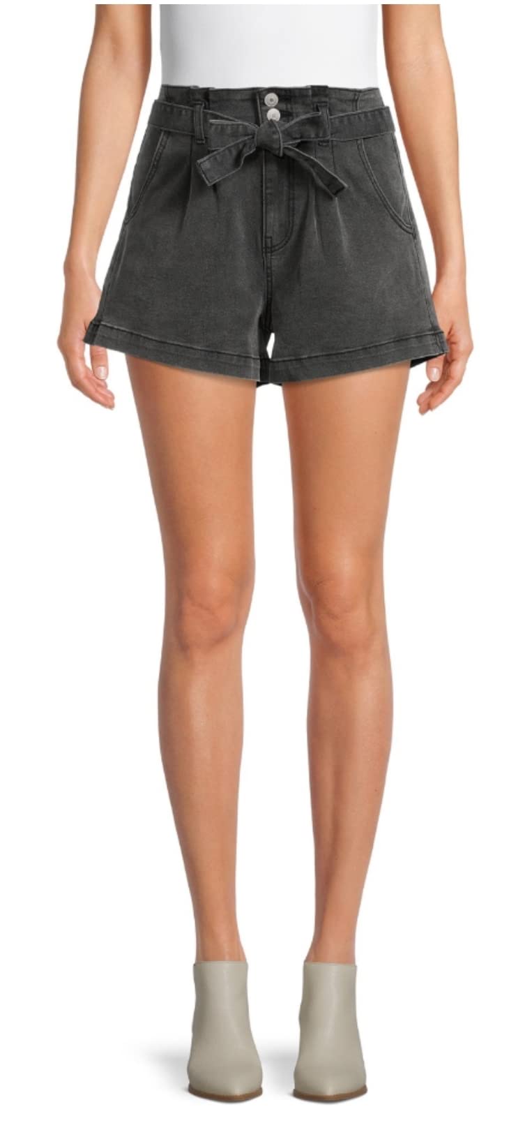 No Boundaries Junior's Black Paper Bag Shorts - Small | High Waist Casual Shorts for Teens | Perfect for Summer, Beach, and Everyday Wear