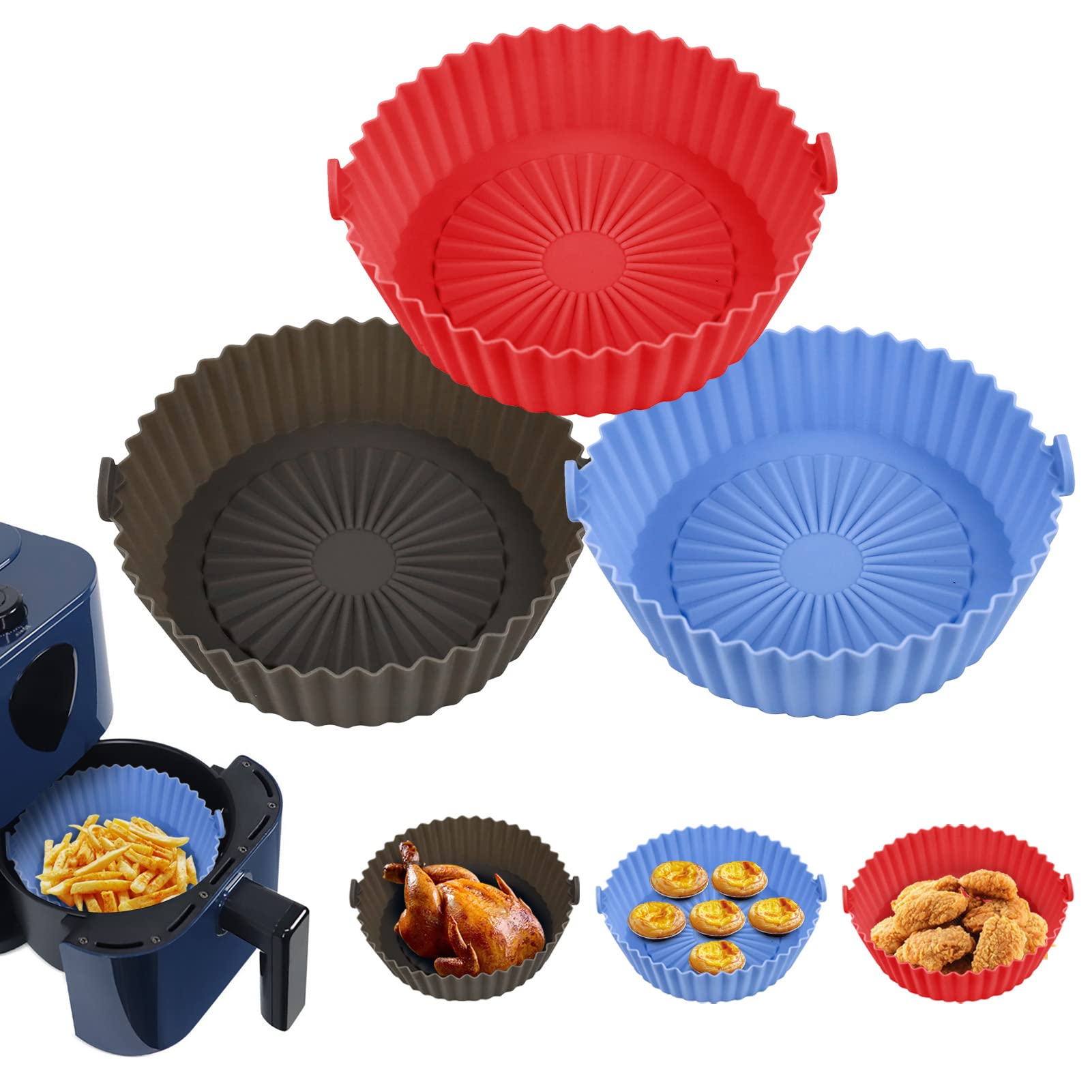 3-Pack Reusable Silicone Air Fryer Liners (5.5-6.5 Inch) - BPA Free, Non-Stick & Heat Resistant Basket for 1-3 Qt Air Fryers - Perfect for Healthy Cooking, Meal Prep & Easy Cleanup