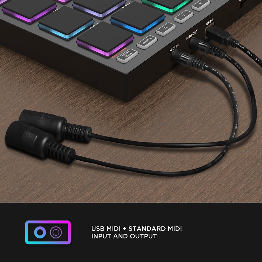 EMP16 MIDI Pad Controller - Bluetooth Beat Maker Machine with 16 RGB Velocity-Sensitive Pads, 16 Levels, Full/Half Level Modes, OLED Display & MIDI In/Out - Perfect for Music Production, Live Performance & DJing