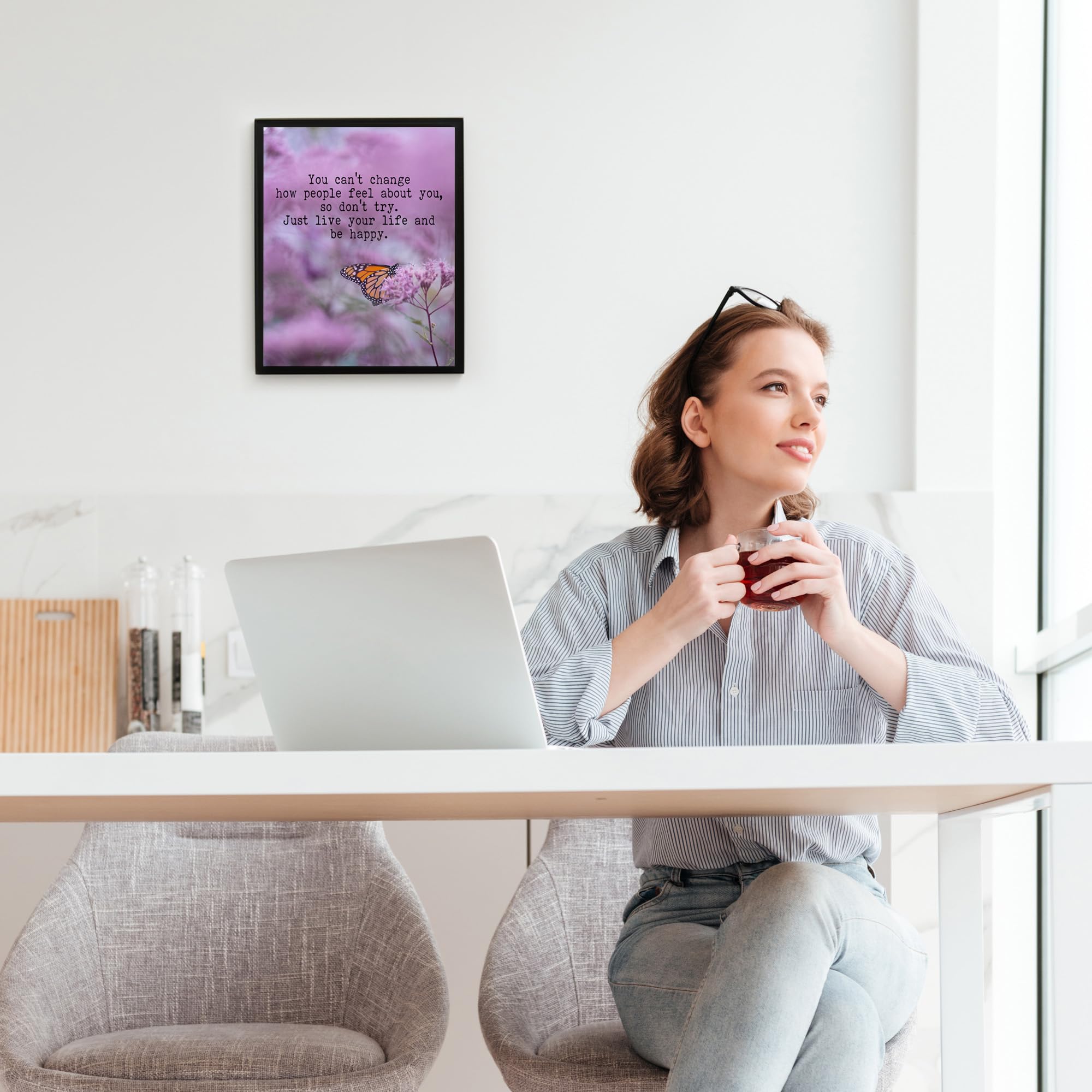 Butterfly Inspirational Wall Art Print - 'Live Your Life & Be Happy' Motivational Quote for Home, Office & Cubicle Decor | Positive Affirmation Unframed Poster (8x10) | Perfect for Living Room, Bedroom or Workspace Inspiration