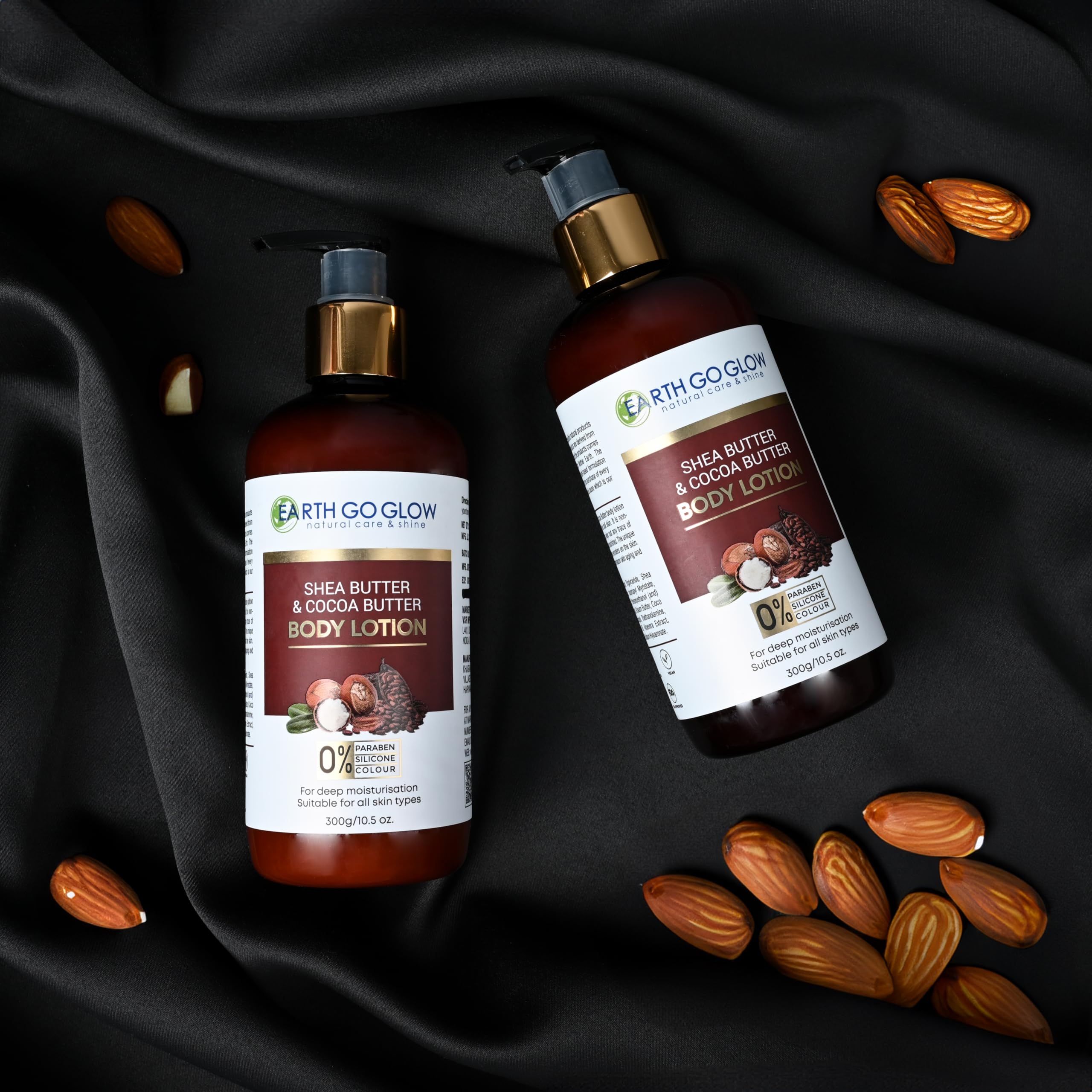 EARTHGOGLOW Shea Butter & Cocoa Butter Body Lotion - 100% Natural Deep Moisturizing Cream for Dry Skin | Paraben-Free, Silicone-Free & Dye-Free | 300ml | Perfect for Daily Hydration & Nighttime Skin Repair