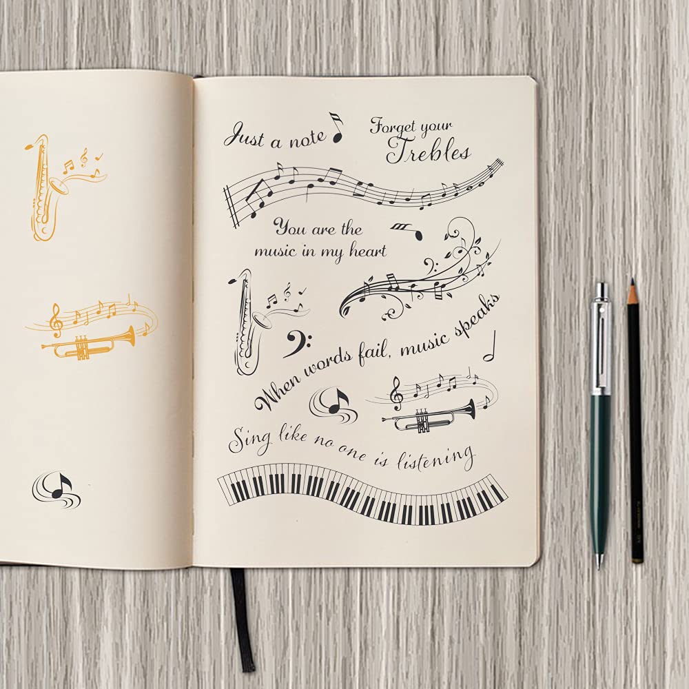 Music Notes Clear Stamps for Card Making & Scrapbooking - Transparent Rubber Seal Stamps with Musical Instruments for DIY Photo Cards, Albums & Crafting Supplies - Perfect for Handmade Greeting Cards, Journals & Memory Books