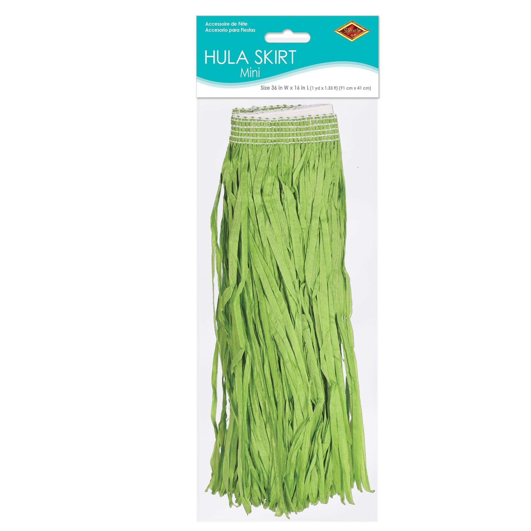 12 Pack Beistle Luau Party Adult Mini Hula Skirt - Tropical Green Grass Skirts for Hawaiian Themed Parties, Costumes & Beach Events