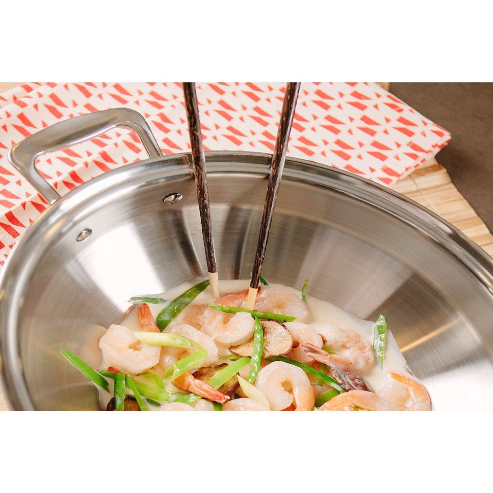 5 Quart Stainless Steel Wok - Professional Non-Stick Stir Fry Pan with Lid - Perfect for Asian Cooking, Stir Frying, Deep Frying & Sauteing - Induction Compatible & Dishwasher Safe