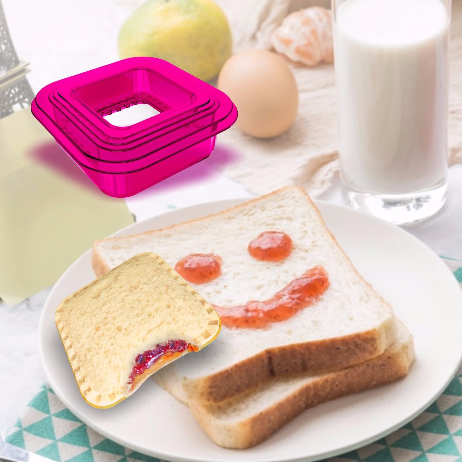 Tribe Glare Sandwich Mold Maker - 3-in-1 Sandwich Cutter & Sealer for DIY Bread, Pancakes, Cookies | Perfect for Kids Lunch Box, Bento Box & School Snacks | Fun Kitchen Tool for Boys & Girls (Purple Square)