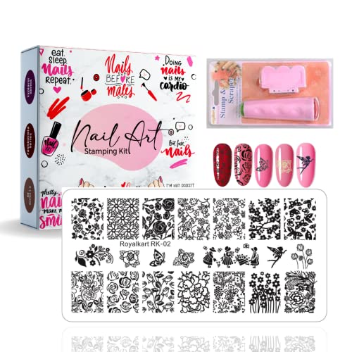 RoyalKart Nail Art Kit for Girls - 5-Piece Nail Stamping Plate Set with Stamper, Scraper & Dotting Tools | Flower Design Nail Art Supplies | Perfect for DIY Manicures, Home Salons & Gift Giving