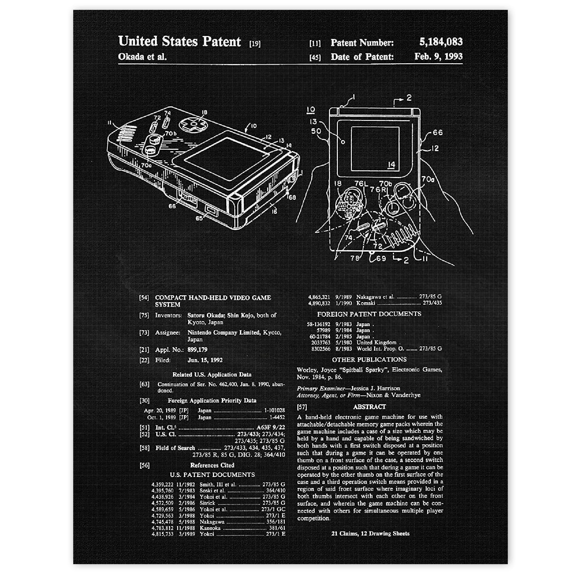 Vintage Gameboy Patent Prints - 11x14 Unframed Wall Art Decor for Nintendo Fans | Perfect Gift for Gamers, Tech Enthusiasts & Engineers | Home, Office, Dorm, Game Room & Man Cave Decor