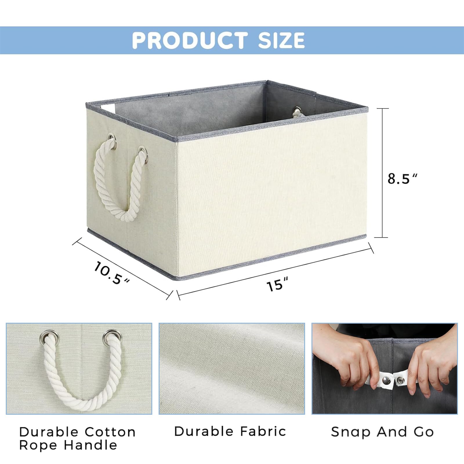 Large Fabric Storage Bins with Handles - 3 Pack Foldable Organizing Baskets for Shelves, Closet & Home (15