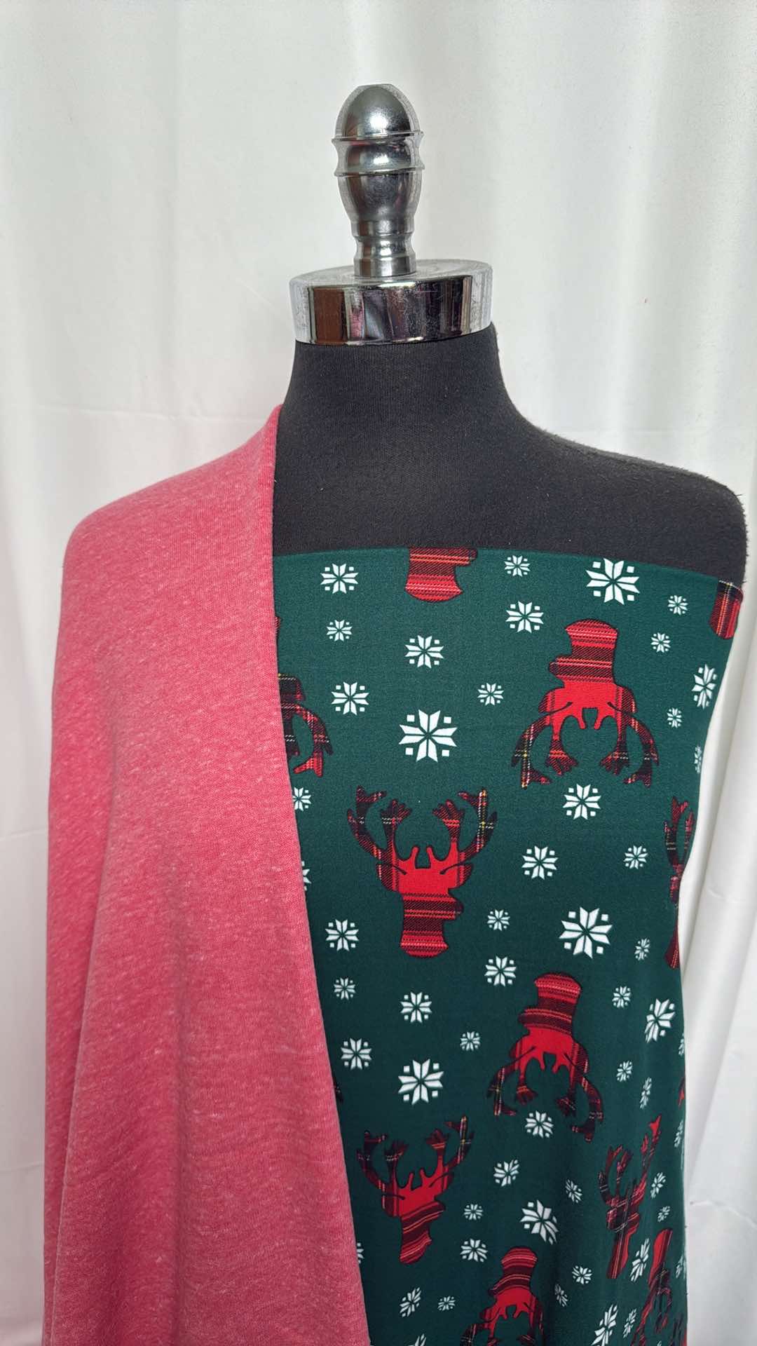 1.5 Yard Plaid Deer DBP Fabric & 2+ Yard Red Sweatshirt Fleece Bundle - A27405 | Perfect for DIY Christmas Crafts, Holiday Decorations and Cozy Winter Apparel