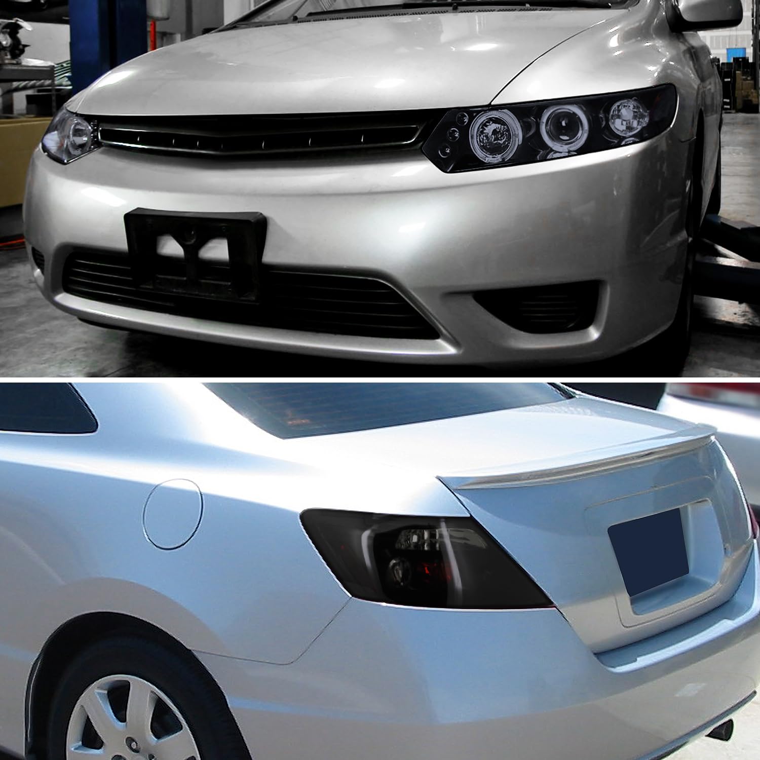 Spec-D Tuning LED Black Projector Headlights with LED Bumper Fog Lamps - Compatible with Honda Civic 2-Door (Left & Right Pair) - High Performance Lighting for Night Driving & Off-Road Adventures