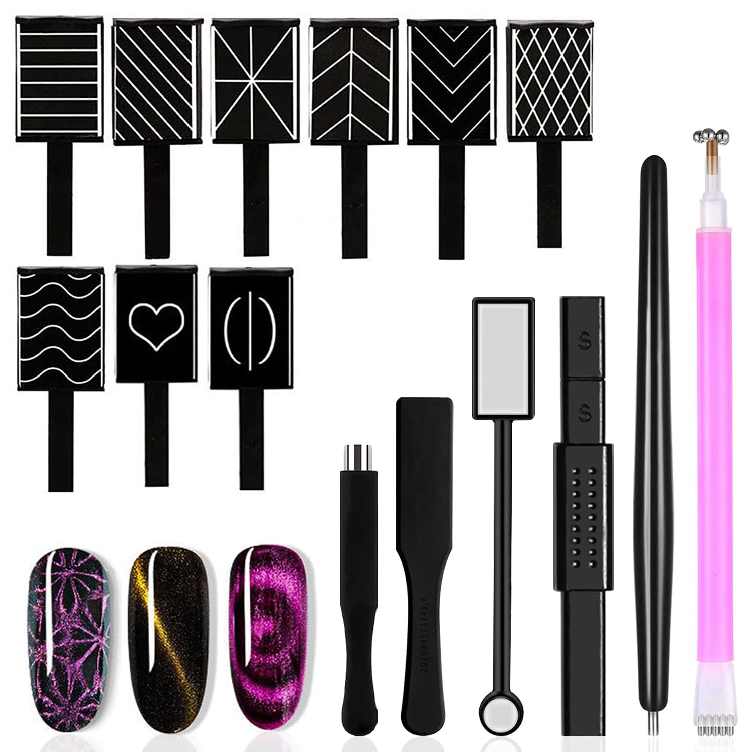 15Pcs Nail Magnet Set for Cat Eye Gel Polish - Magnetic Wand & Sticks for Professional Nail Art Designs - Perfect for Salon, Home Manicures & DIY Nail Art Accessories