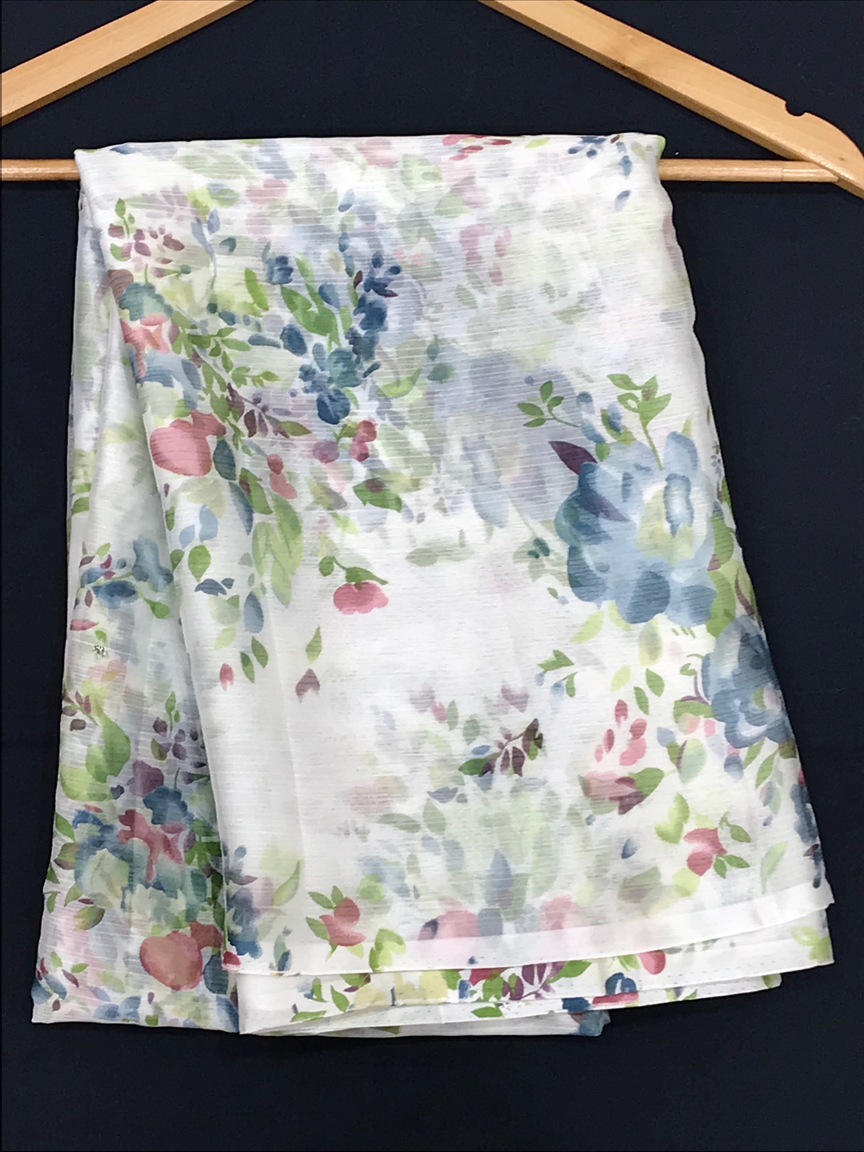 Elegant White Floral Chiffon Saree for Women - Perfect for Weddings, Parties & Special Occasions