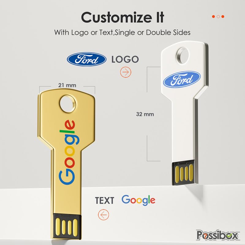 Custom Logo Key Shaped USB Flash Drive 128MB - Bulk 100 Pack for Promotional Gifts, Corporate Events & Trade Shows