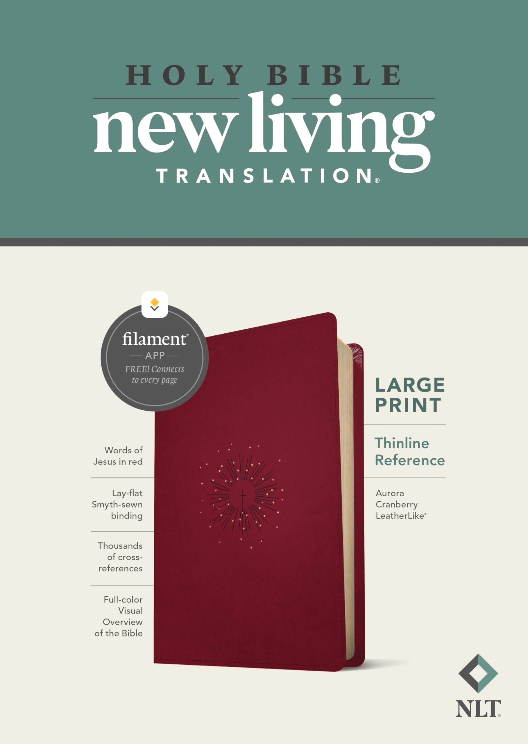 Large Print Thinline Bible - LeatherLike Aurora Cranberry | Free Bible App for Devotionals & Worship Music | Perfect for Church & Bible Study